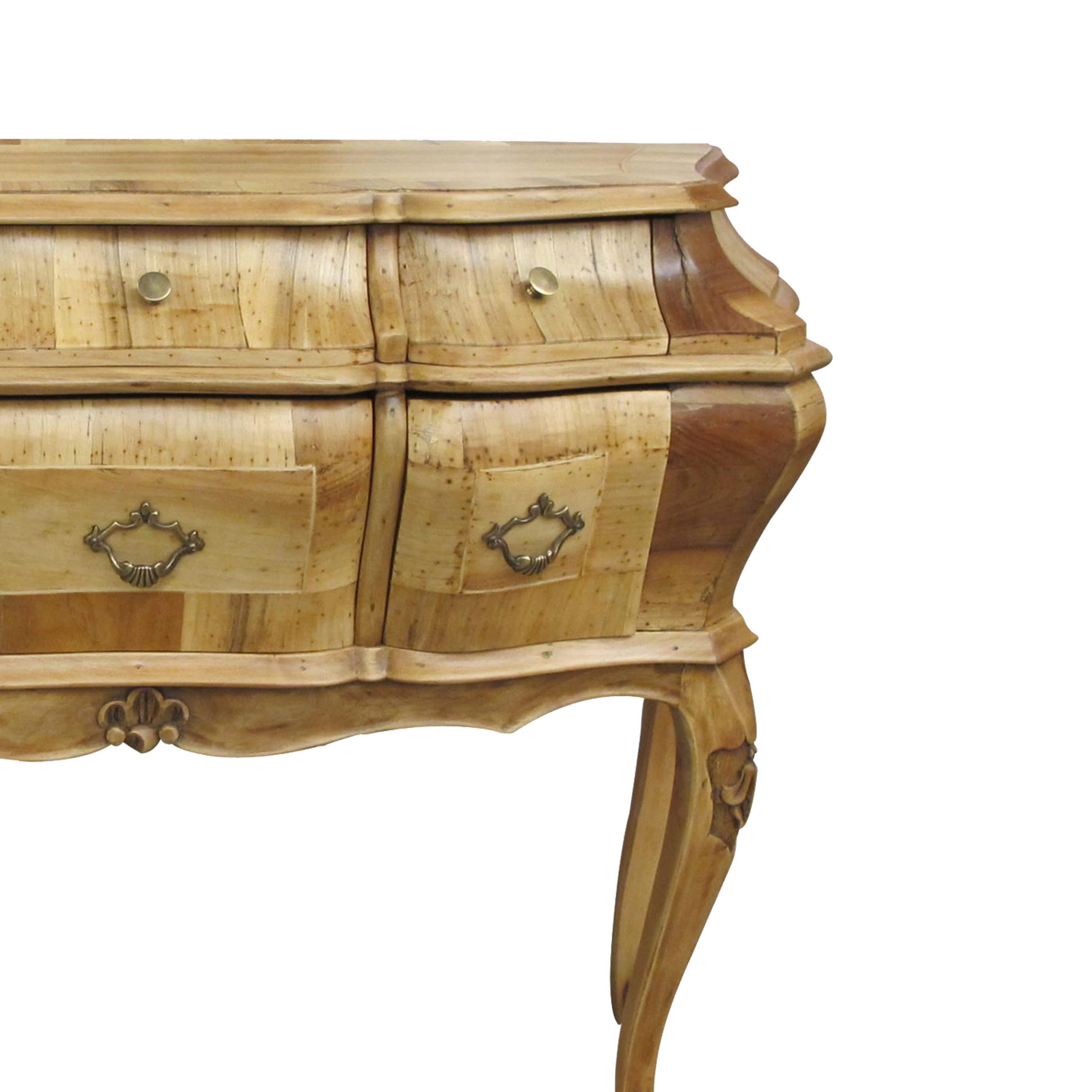 1930s Italian Bombé Burl Olive Wood with Burl Walnut Marquetry Chest of Drawers For Sale 1