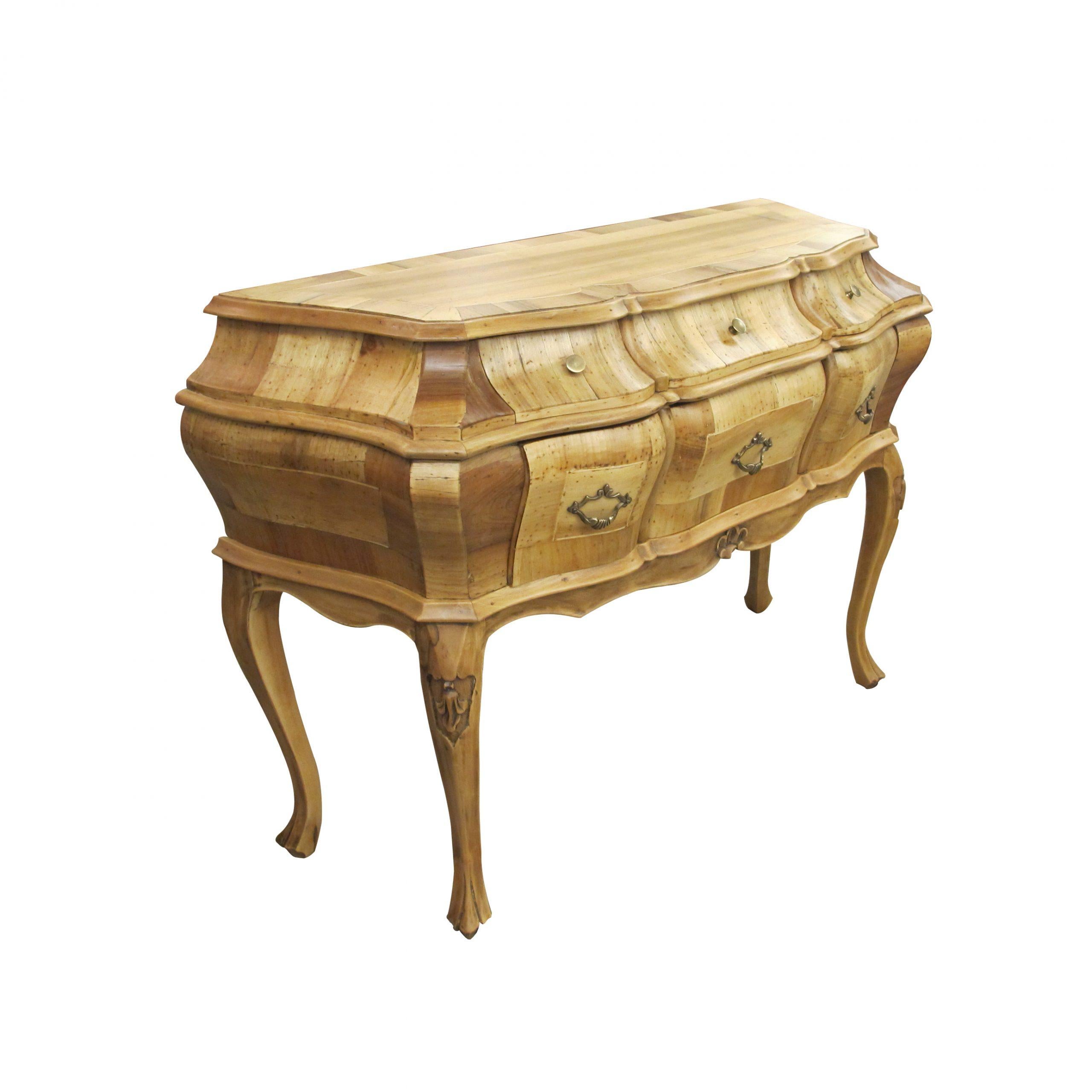 Rococo 1930s Italian Bombé Chest of Drawers, Olive wood & Walnut Marquetry For Sale