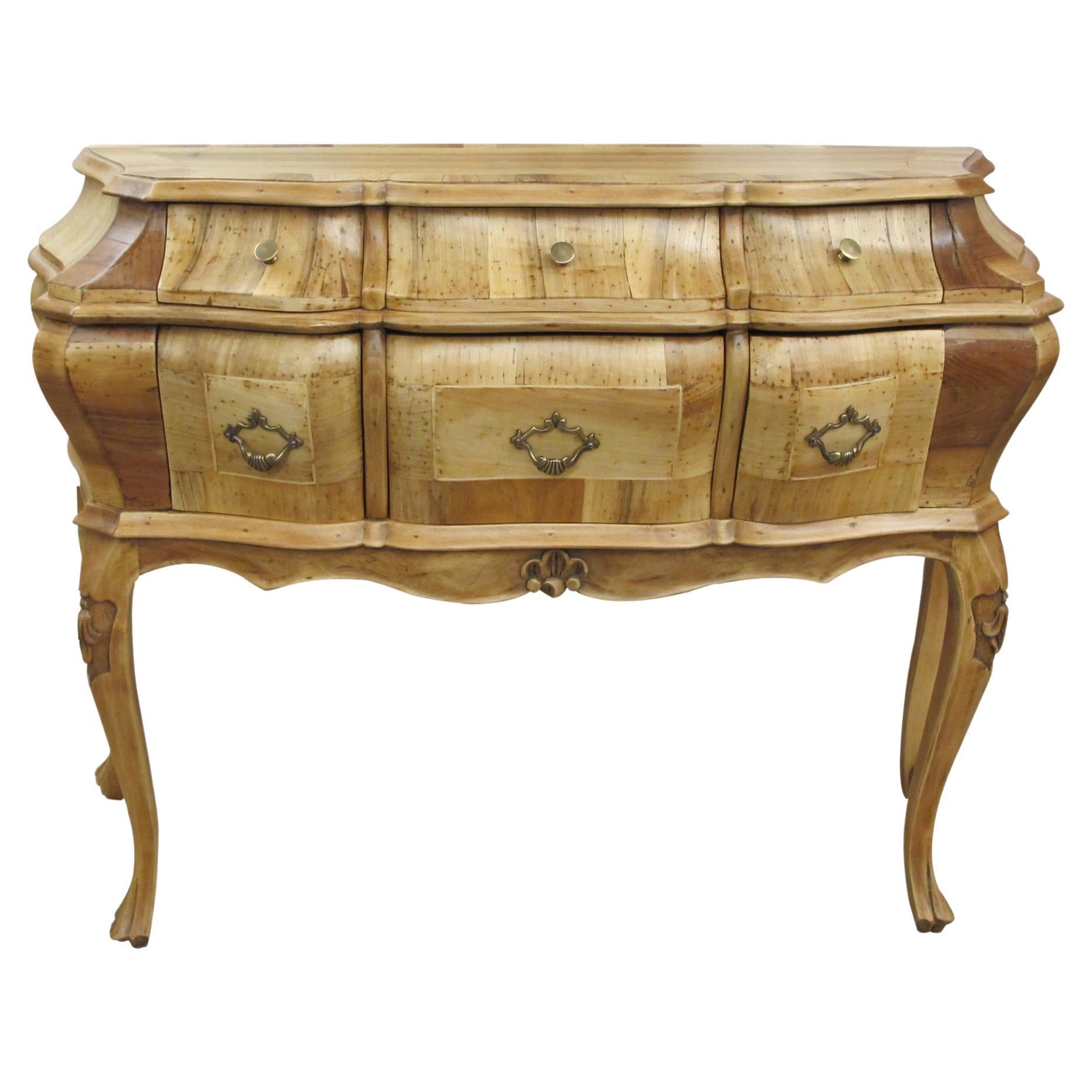 Commode Bombé italienne des années 1930, marqueterie de bois d'Oliver et de Wood Wood en vente