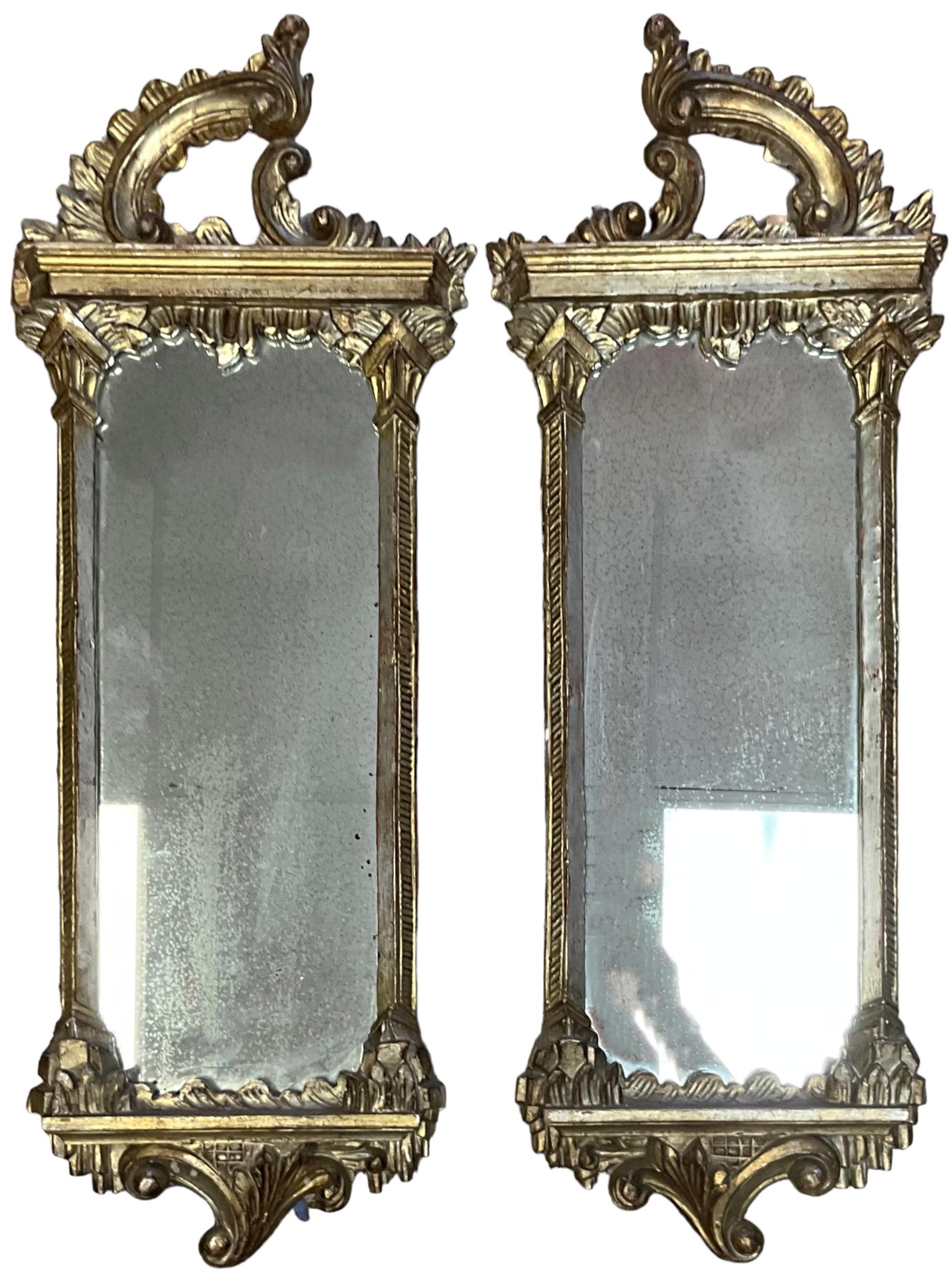 1930s Italian Chinese Chippendale Style Carved Silver Giltwood Mirrors - Pair  For Sale 4