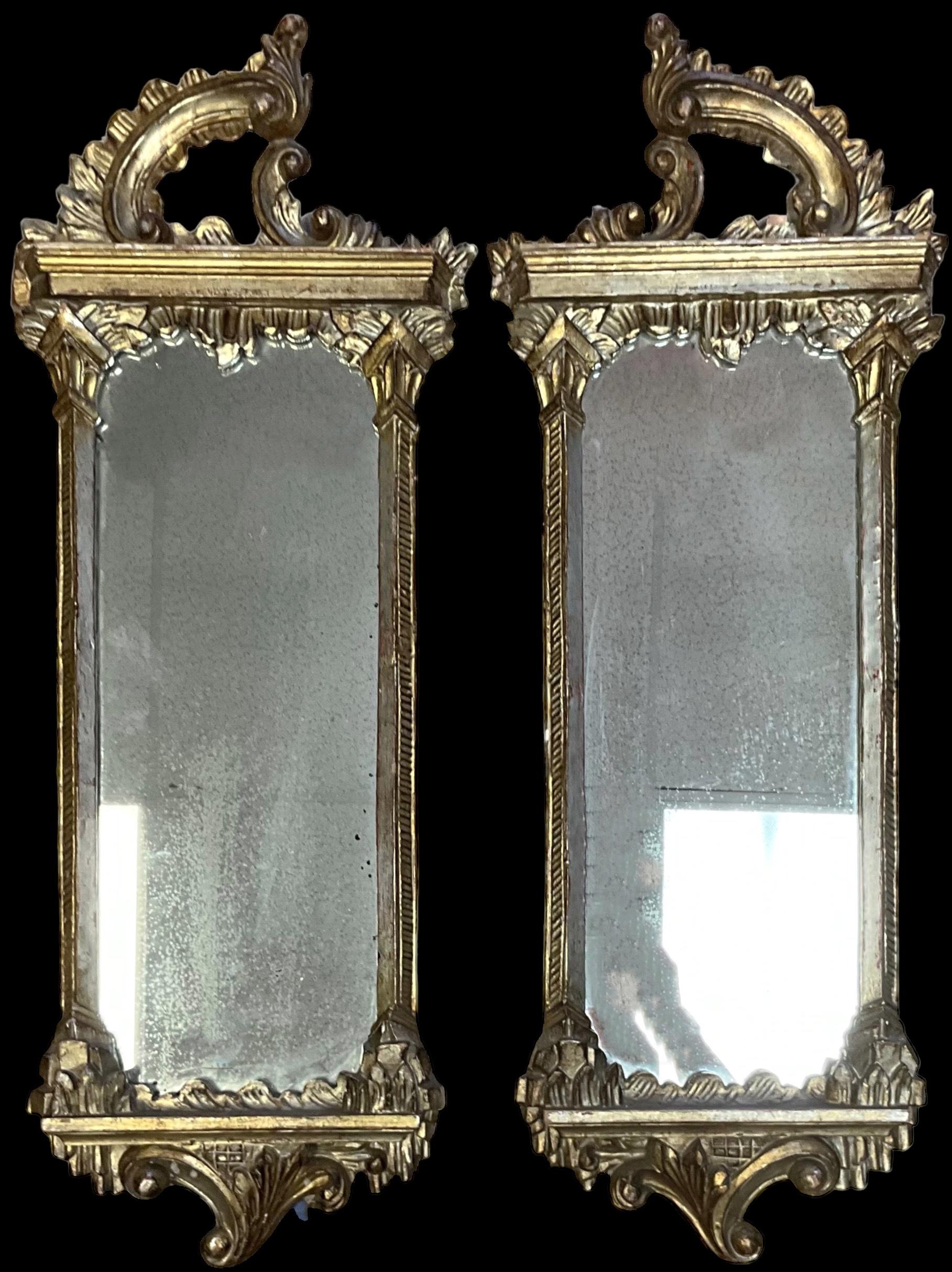 1930s Italian Chinese Chippendale Style Carved Silver Giltwood Mirrors - Pair  For Sale 5