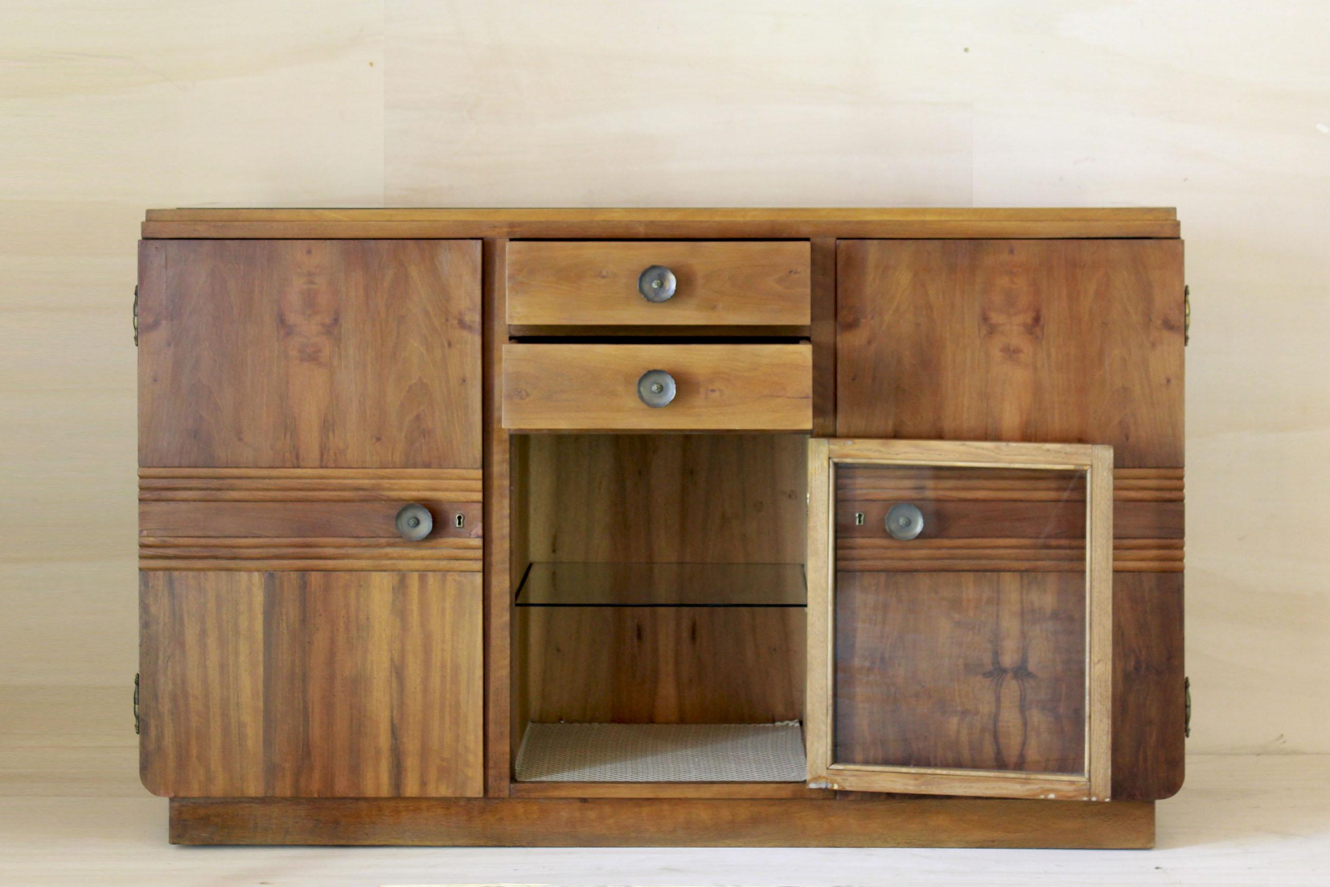 French Art Deco wood credenza, France 1930s For Sale