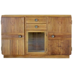 1930s Italian Wood and Black Opaline Top Credenza in Art Deco Style