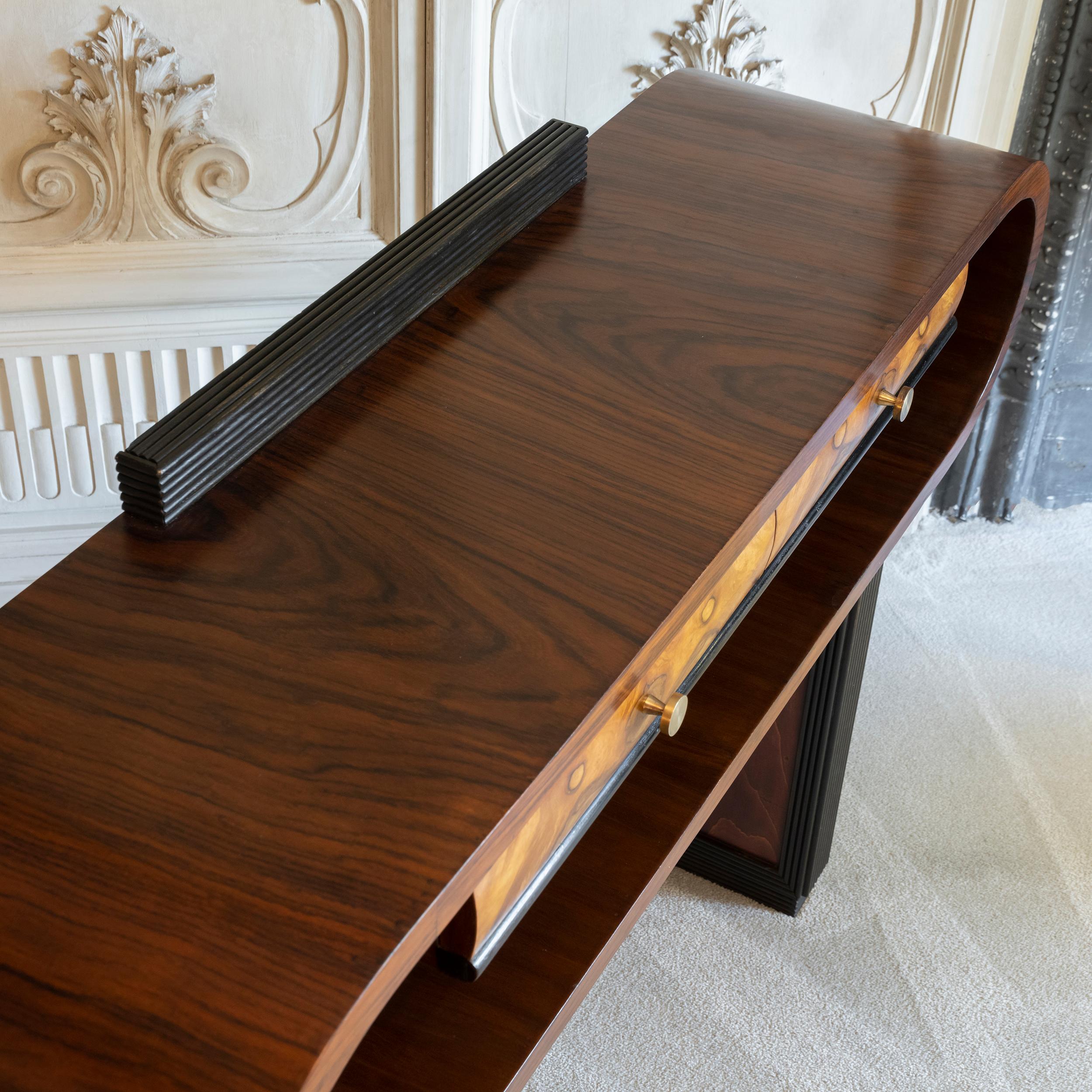 1930s Italian Deco Console Table with Drawers Palisander, Mahogany and Walnut For Sale 12