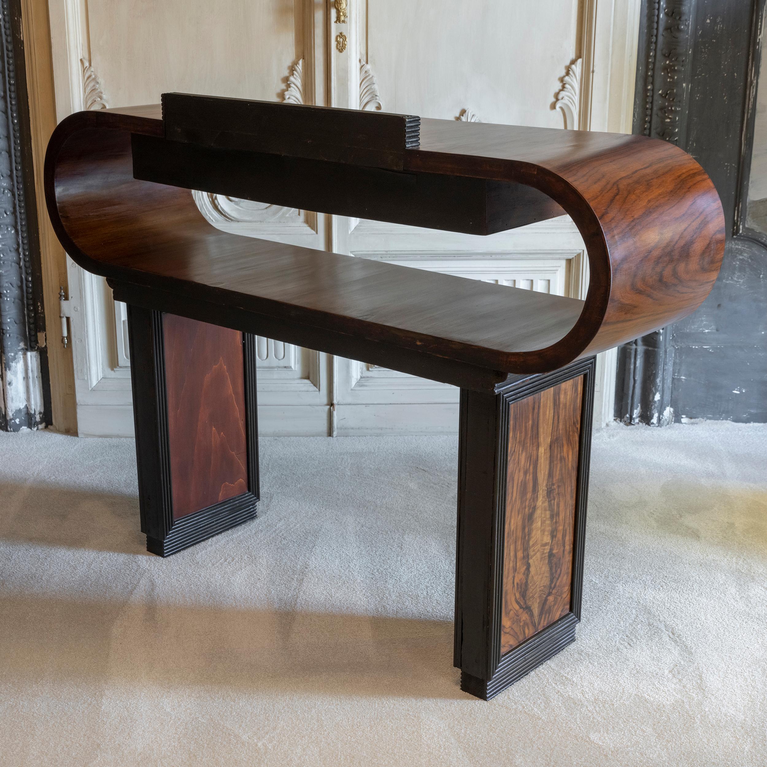 Mid-20th Century 1930s Italian Deco Console Table with Drawers Palisander, Mahogany and Walnut For Sale