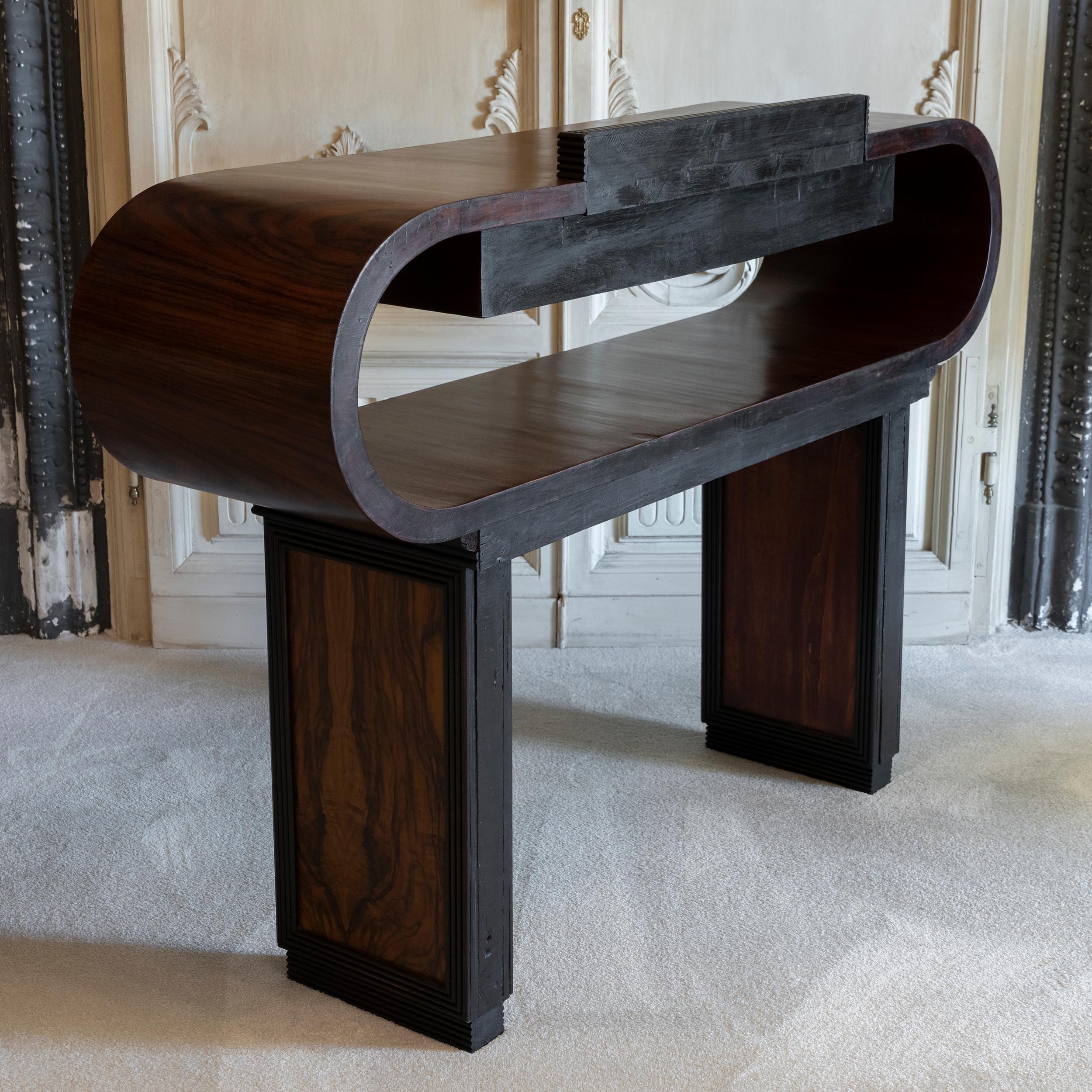 1930s Italian Deco Console Table with Drawers Palisander, Mahogany and Walnut For Sale 2