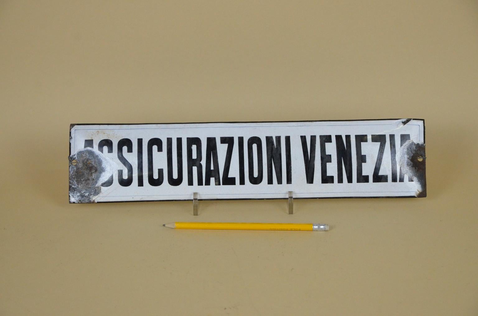 Industrial 1930s Italian Enamel Metal Insurance Sign 