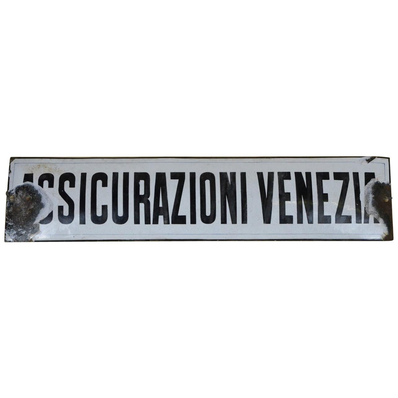1930s Italian Enamel Metal Insurance Sign "Assicurazioni Venezia" For Sale