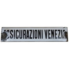 1930s Italian Enamel Metal Insurance Sign "Assicurazioni Venezia"