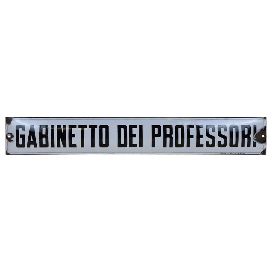 1930s Italian Enamel Metal Sign "Gabinetto Dei Professori", Teachers's Restroom