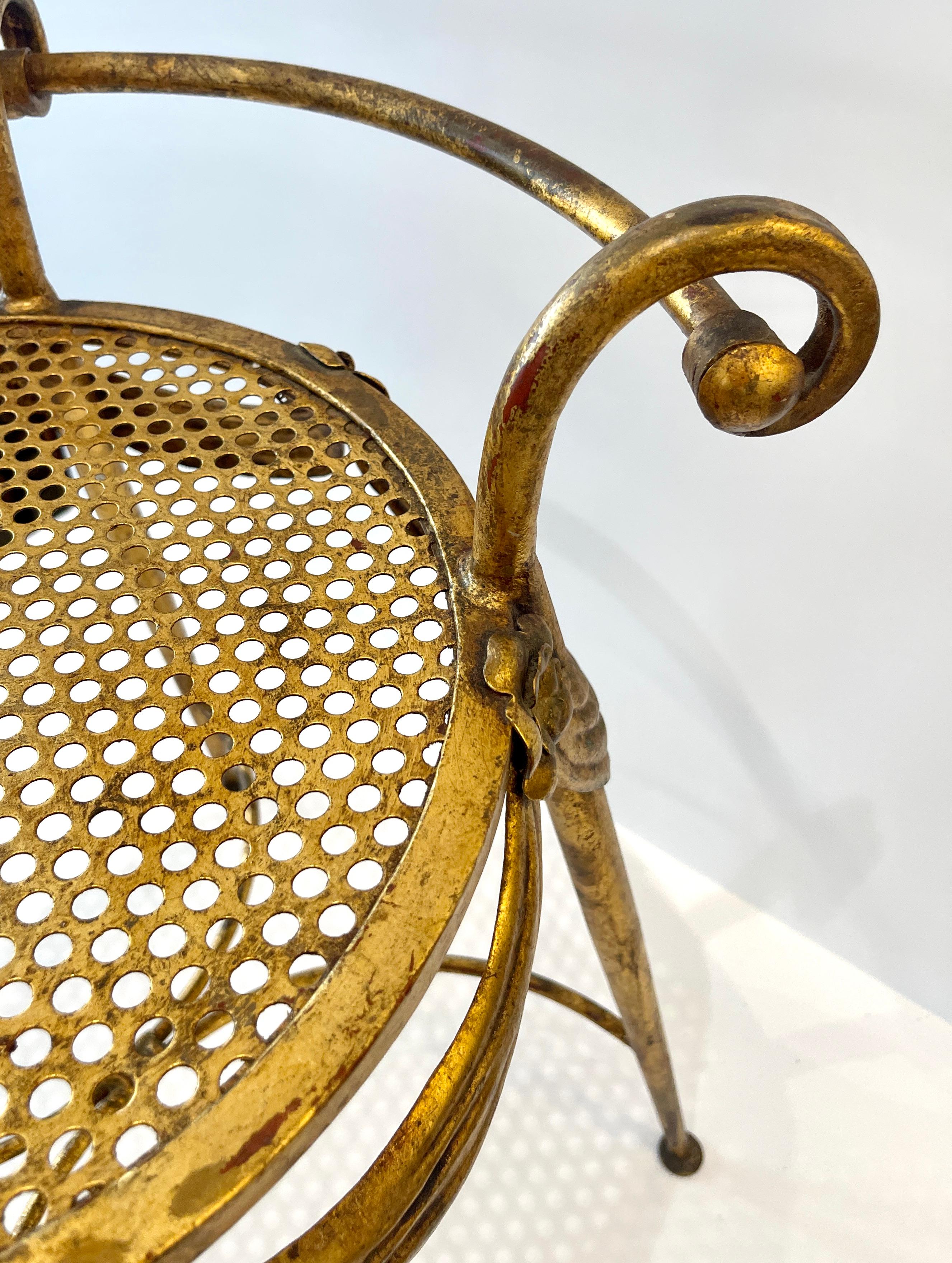 1930s Italian Gilt Metal Floral & Swag Vanity Chair For Sale 6