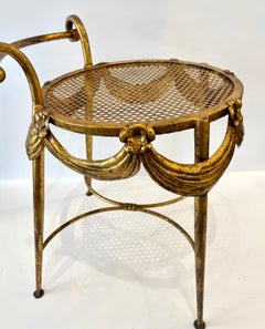 1930s Italian Gilt Metal Floral & Swag Vanity Chair