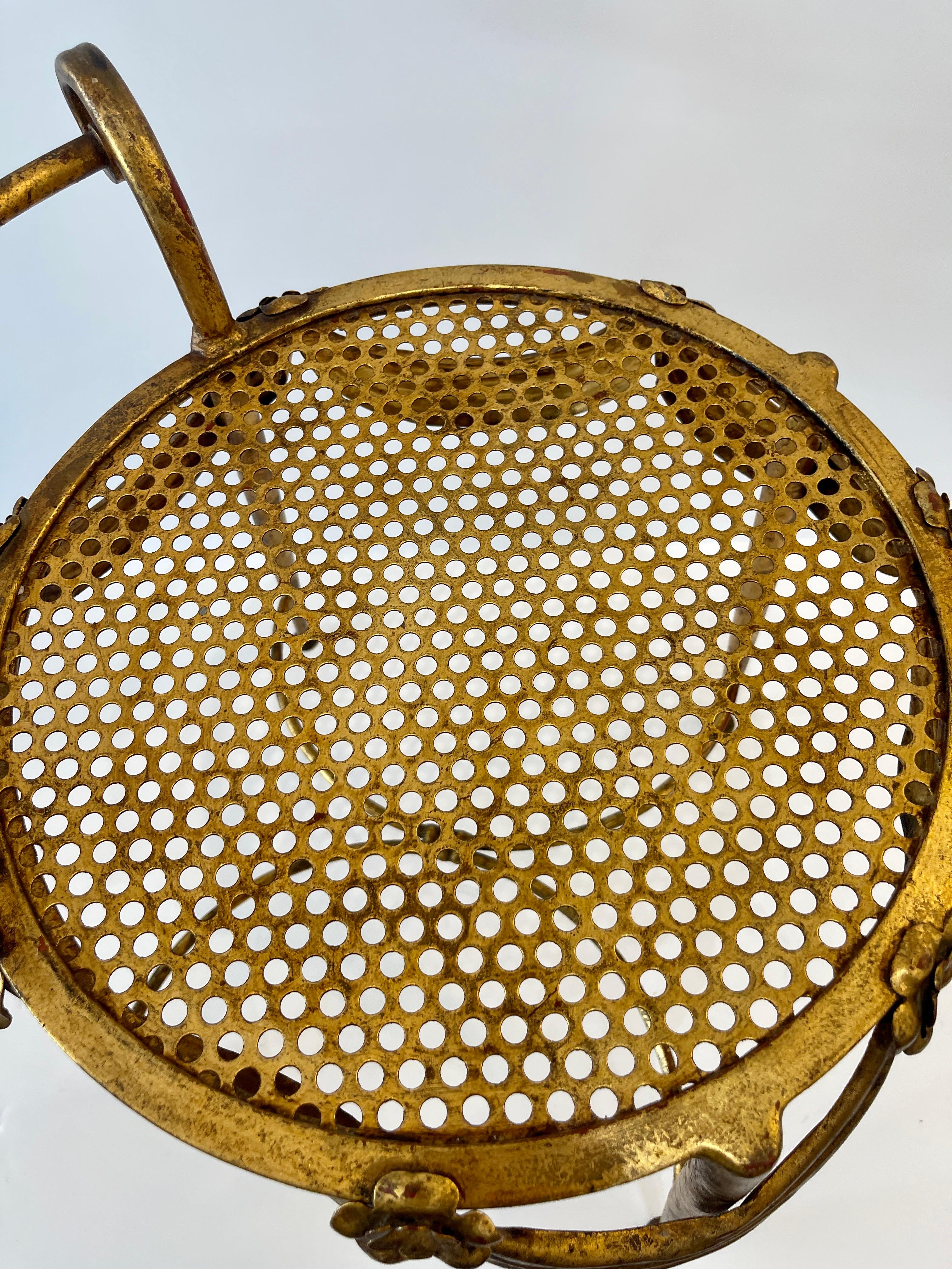 1930s Italian Gilt Metal Floral & Swag Vanity Chair In Good Condition For Sale In West Palm Beach, FL
