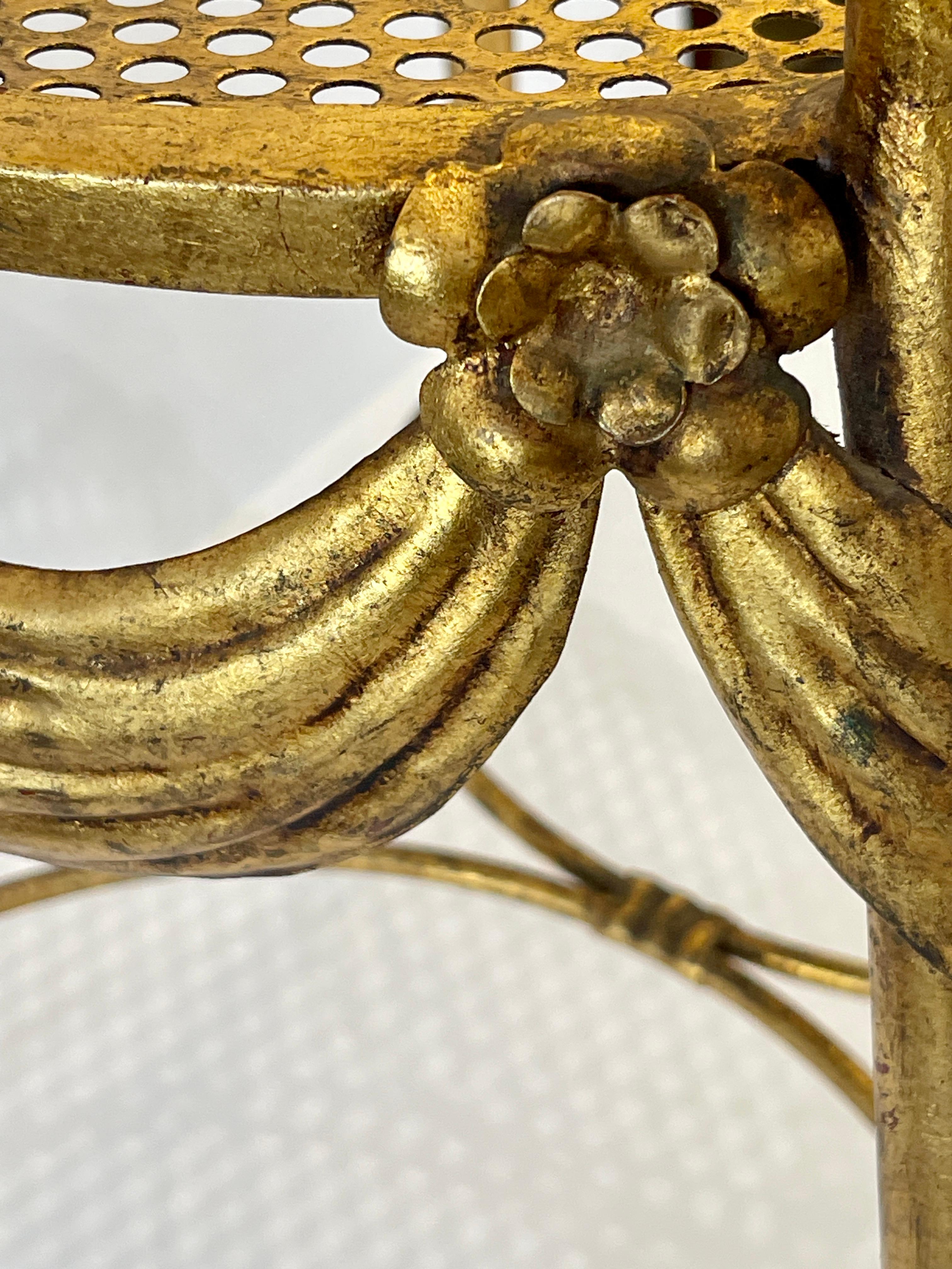 1930s Italian Gilt Metal Floral & Swag Vanity Chair For Sale 3
