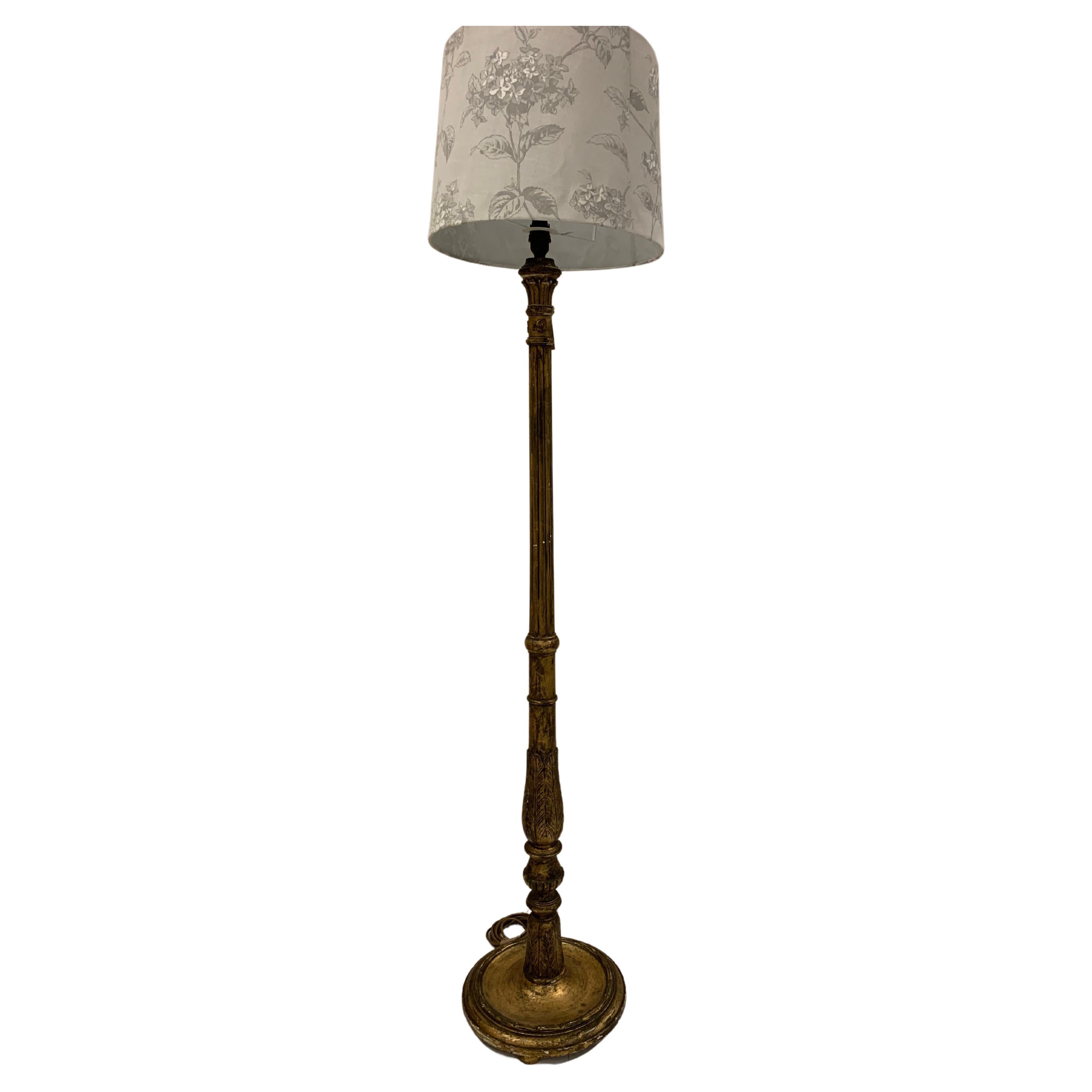 1930s Italian Gilt Standard Floor Lamp with Plaster Flower Decoration