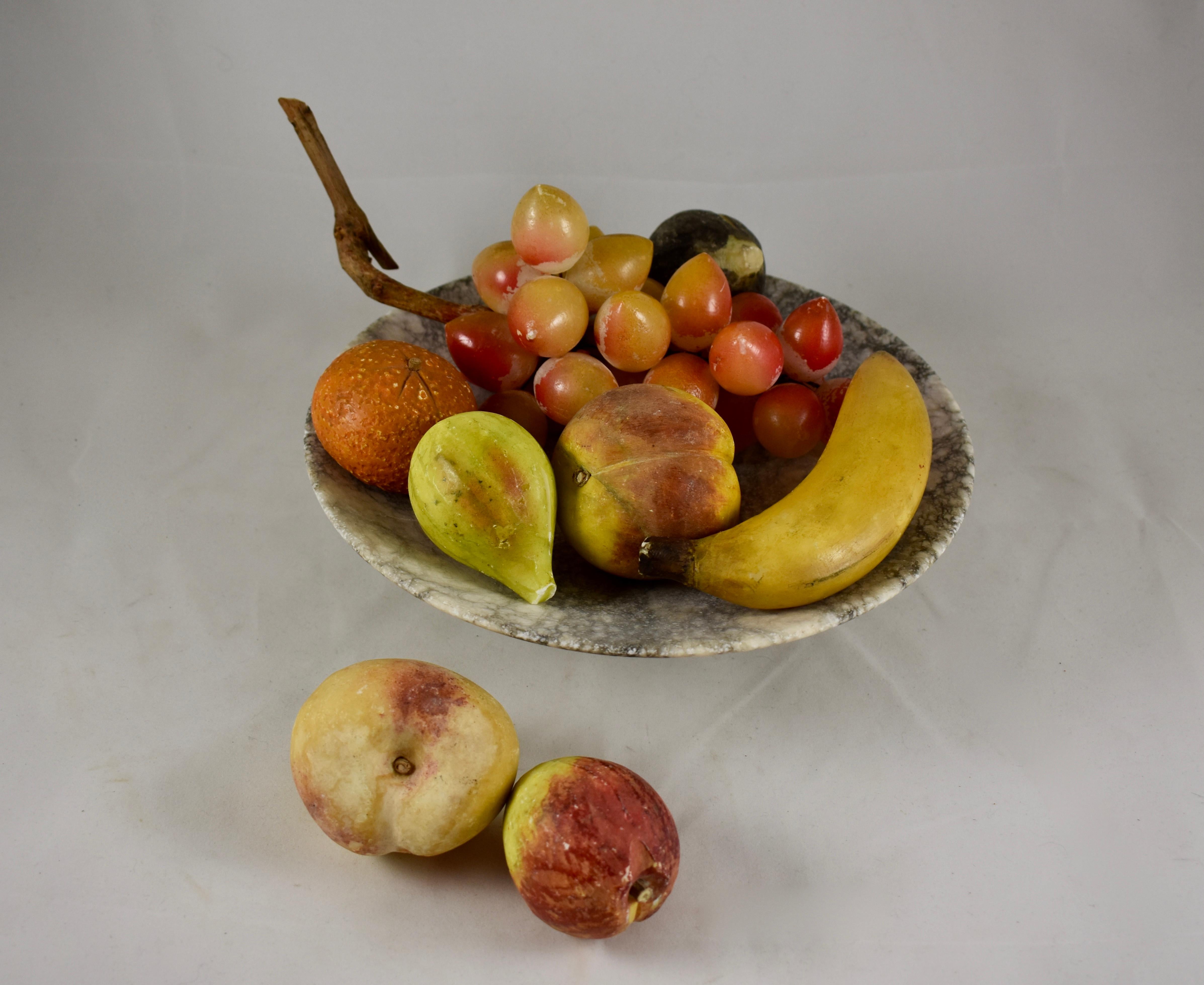 1930s Italian Marble Tazza and Hand Carved Alabaster Fruit, a Nine-Piece Set 2