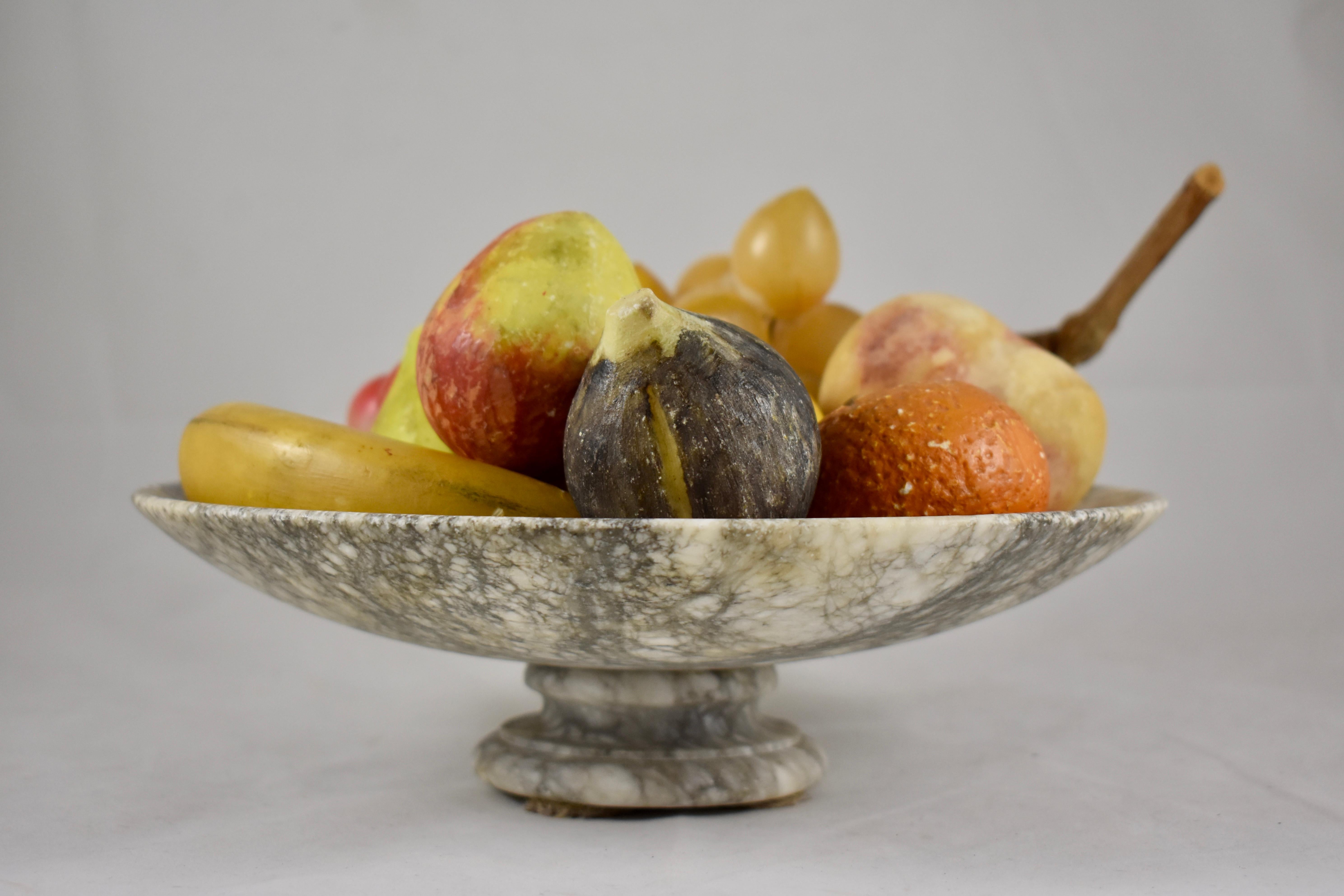 1930s Italian Marble Tazza and Hand Carved Alabaster Fruit, a Nine-Piece Set 4