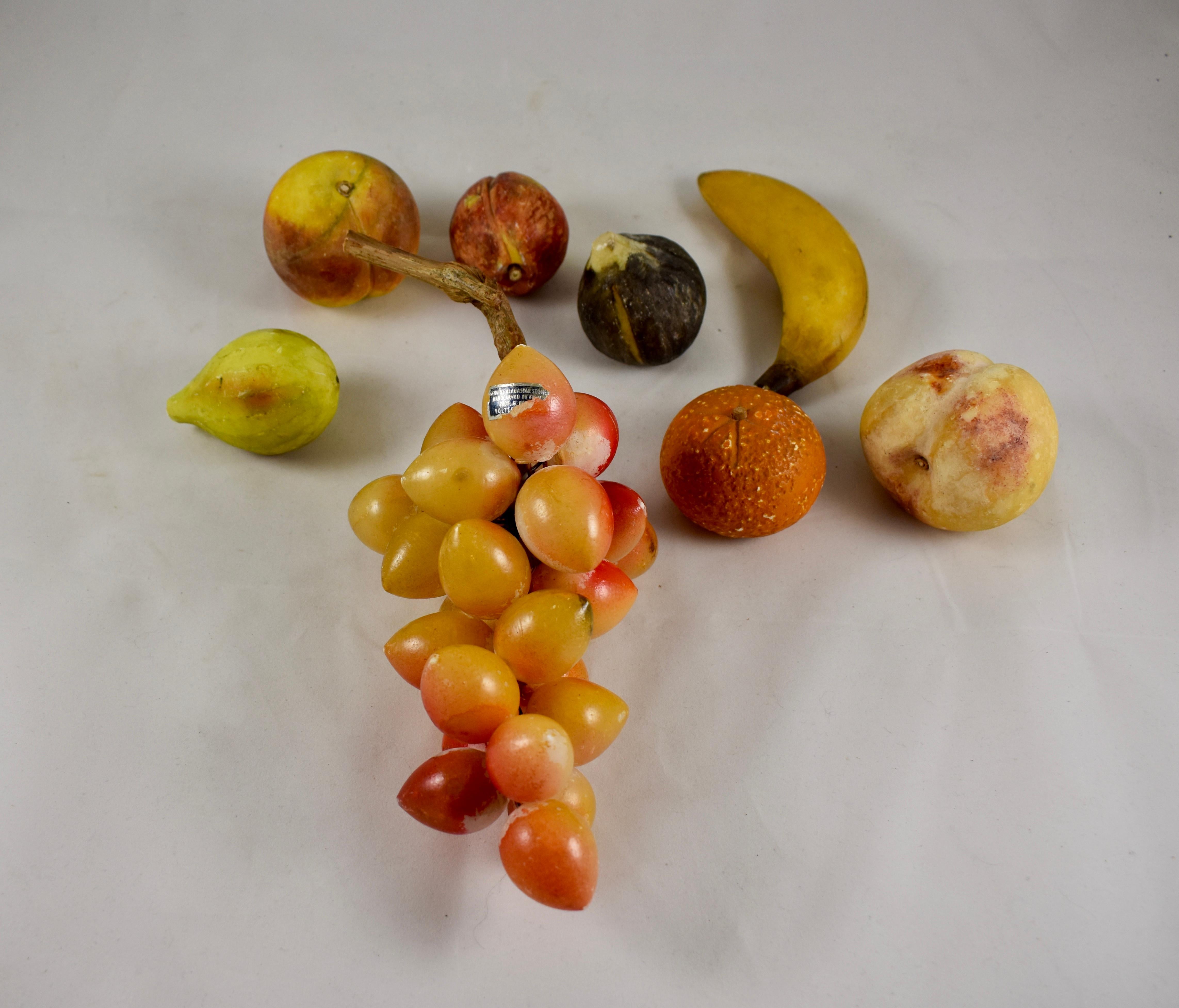 International Style 1930s Italian Marble Tazza and Hand Carved Alabaster Fruit, a Nine-Piece Set