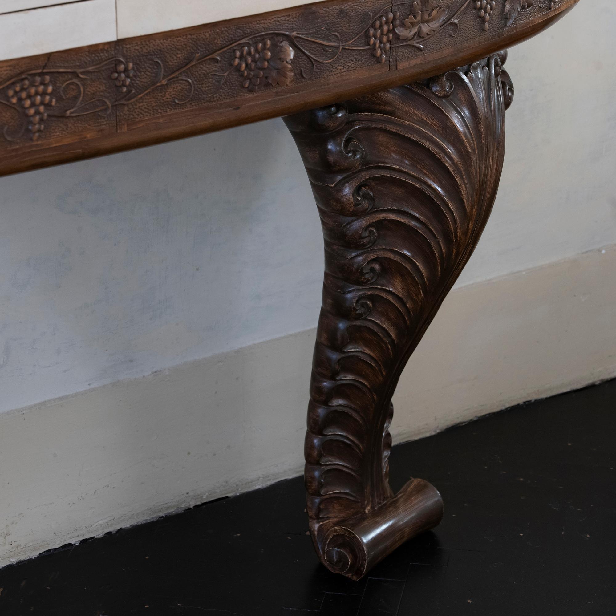 1930's Italian Monumental Carved Wood Console, Parchment Details For Sale 4