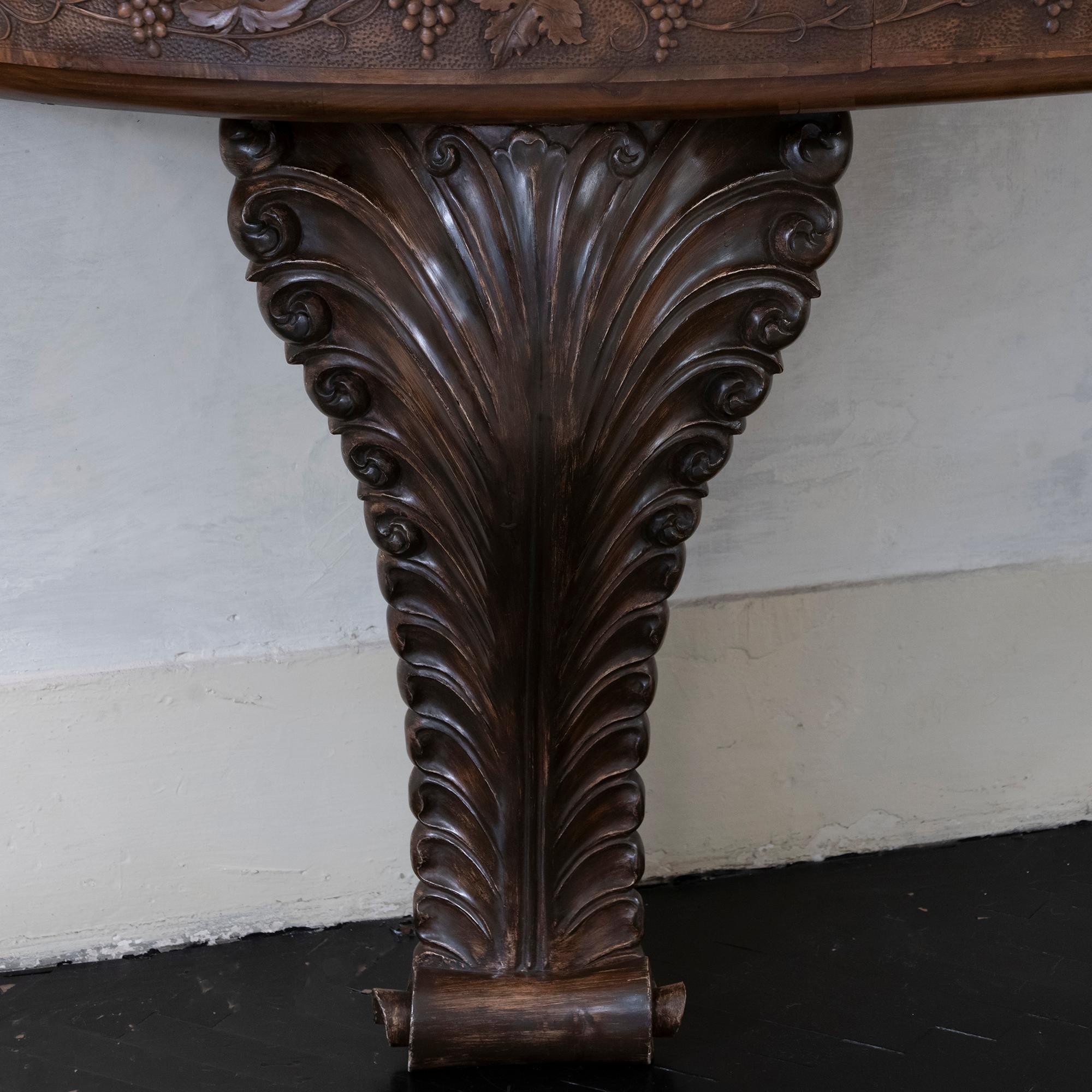 1930's Italian Monumental Carved Wood Console, Parchment Details For Sale 5