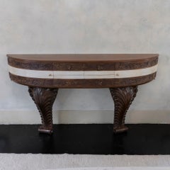 1930's Italian Monumental Carved Wood Console, Parchment Details