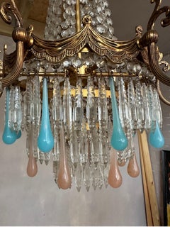 1930’s Italian Murano gilt chandelier with cut crystal