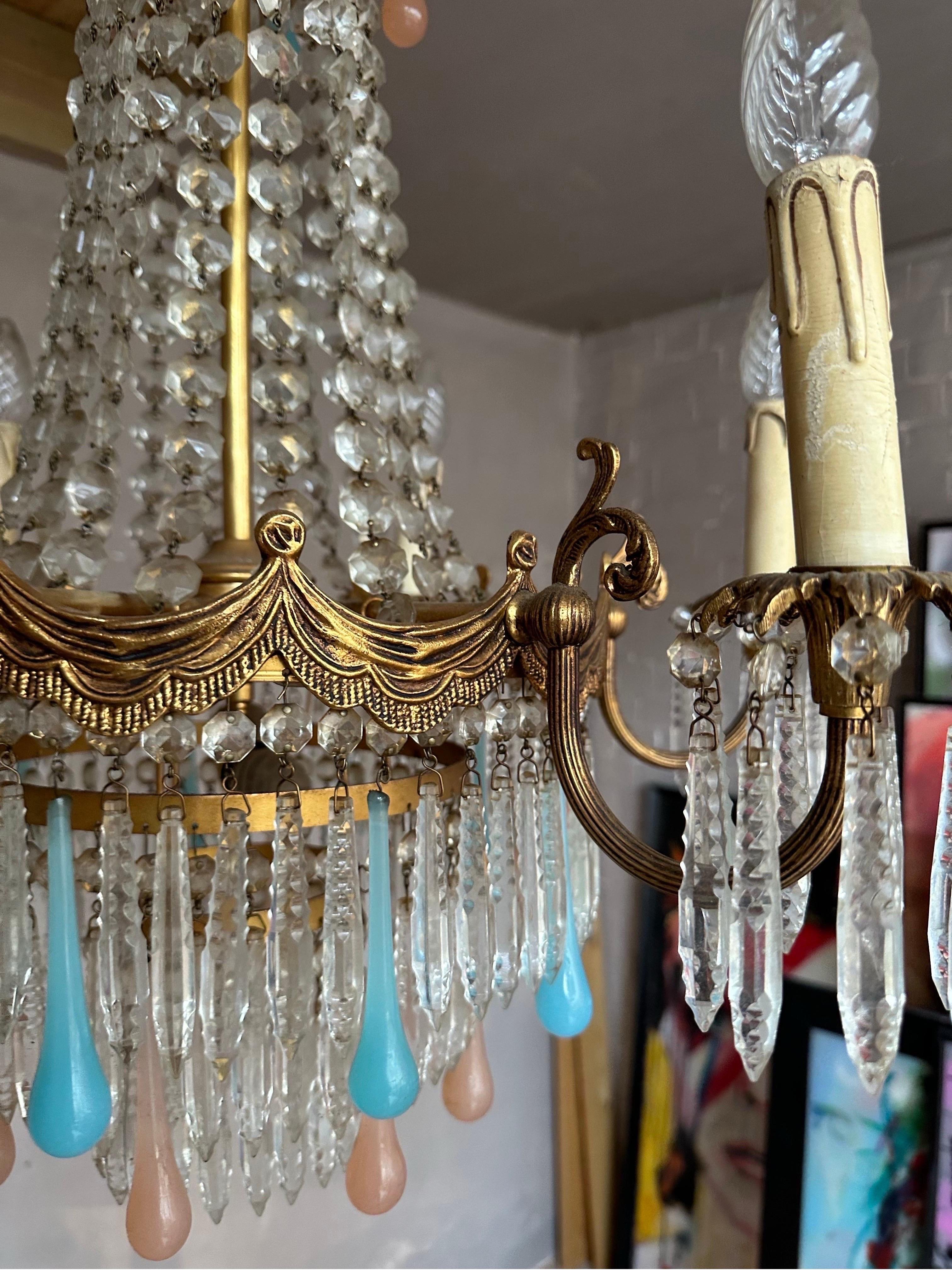 20th Century 1930’s Italian Murano gilt chandelier with cut crystal  For Sale