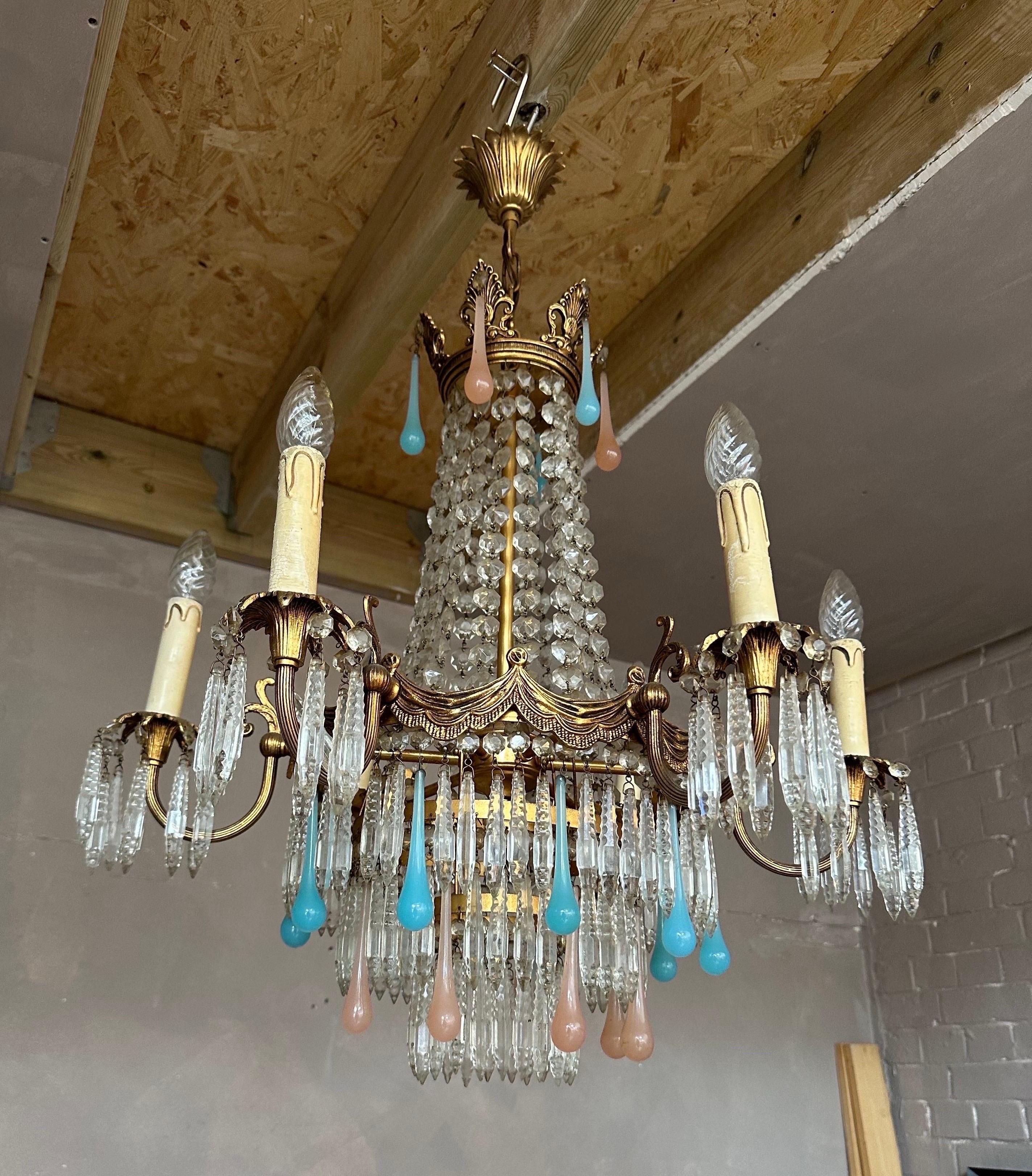 1930’s Italian Murano gilt chandelier with cut crystal  For Sale 1