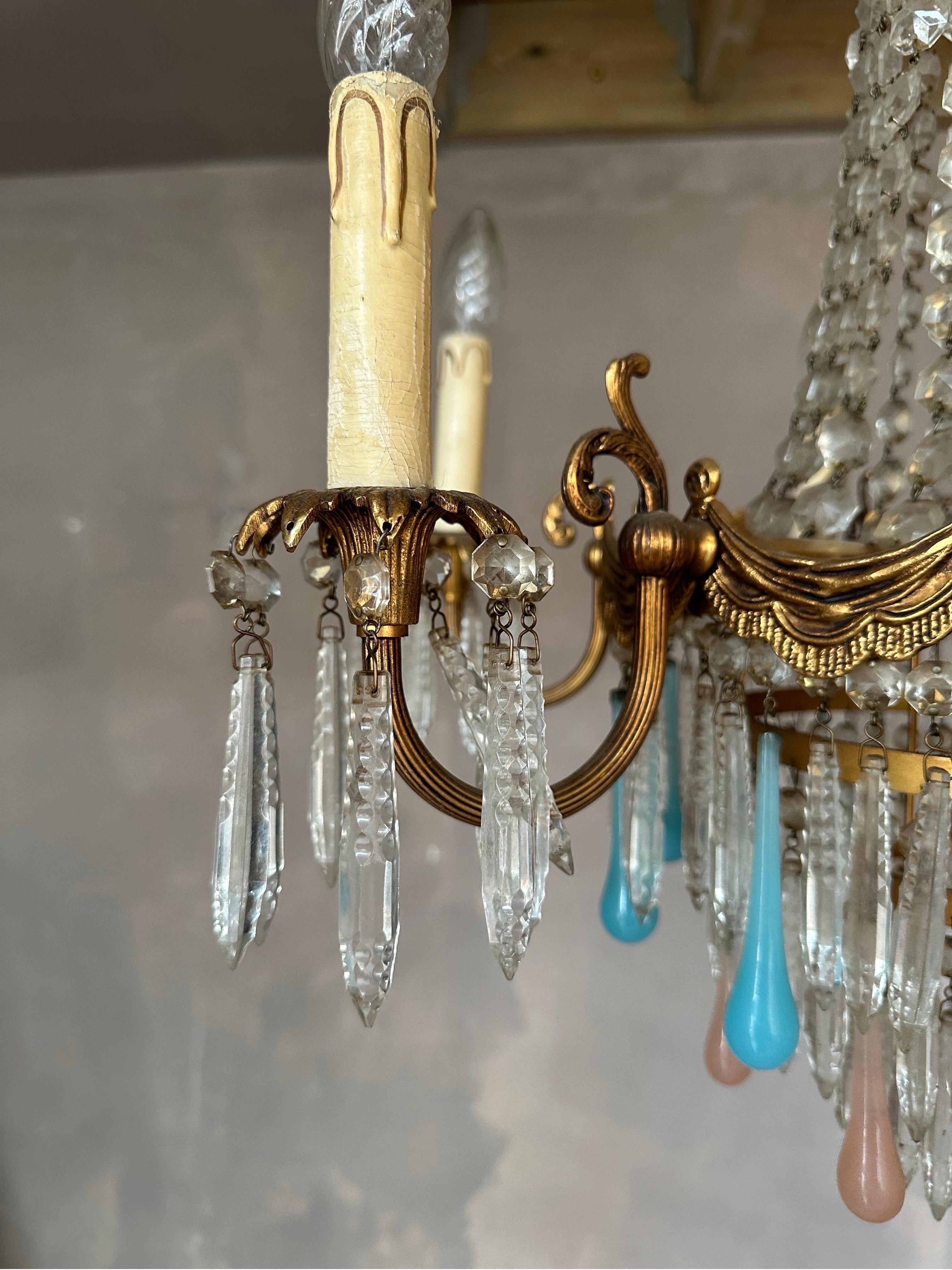 Lustre italien de Murano des années 1930 en vermeil et cristal taillé  en vente 2