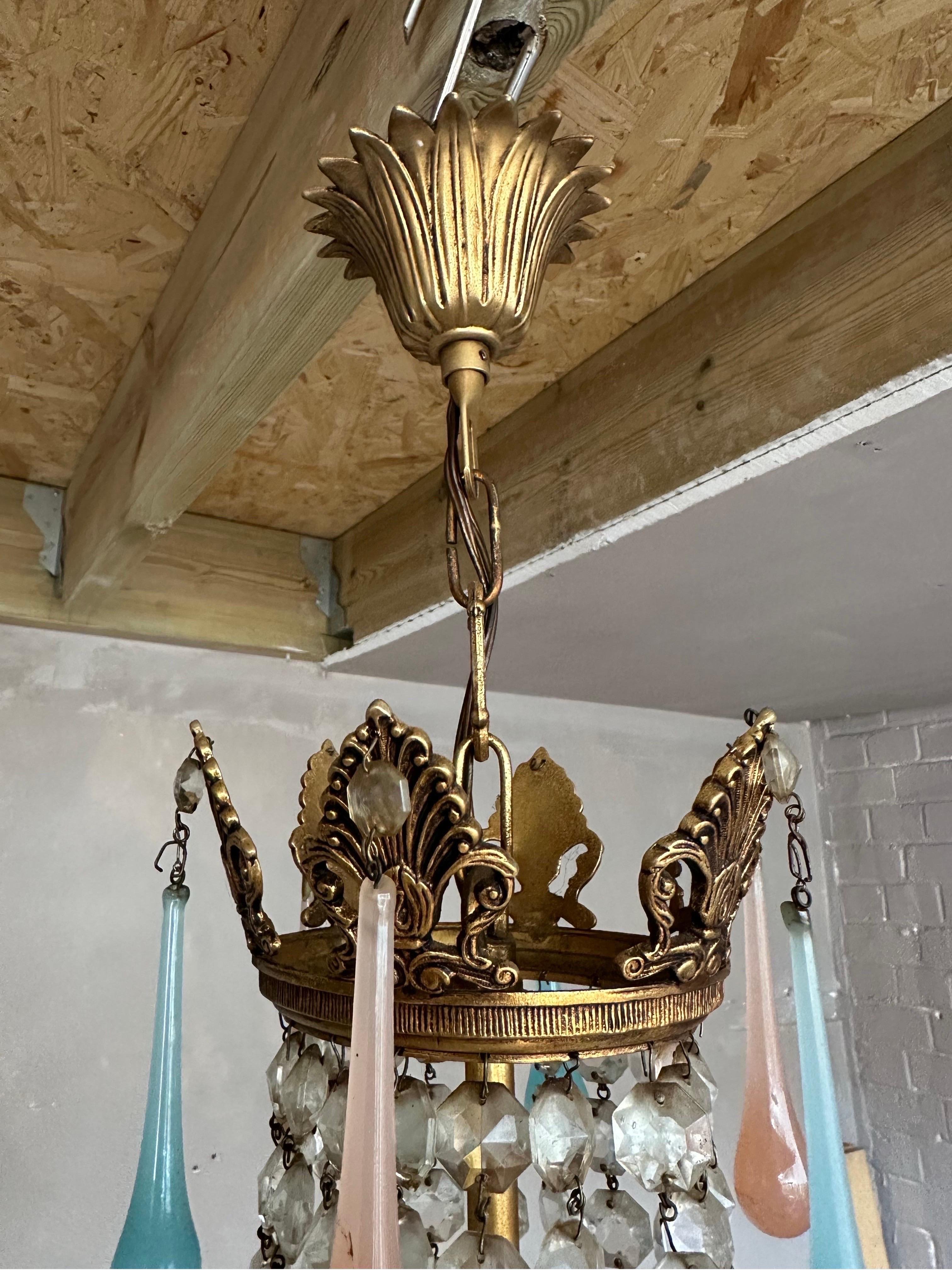 1930’s Italian Murano gilt chandelier with cut crystal  For Sale 3