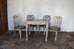 Set da gioco in stile neoclassico italiano degli anni ’30 con piano in pelle e quattro sedie