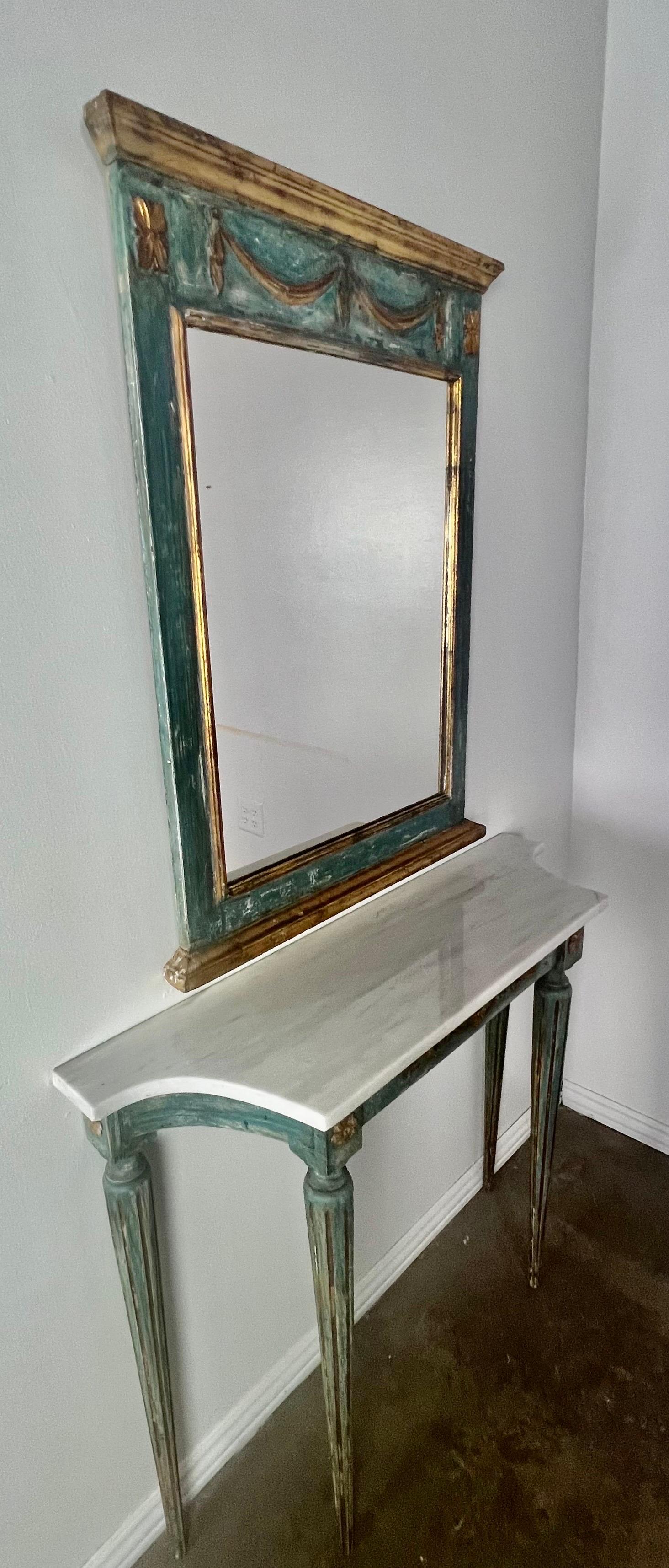 Console et miroir italiens peints et dorés au parchemin des années 1930  en vente 8