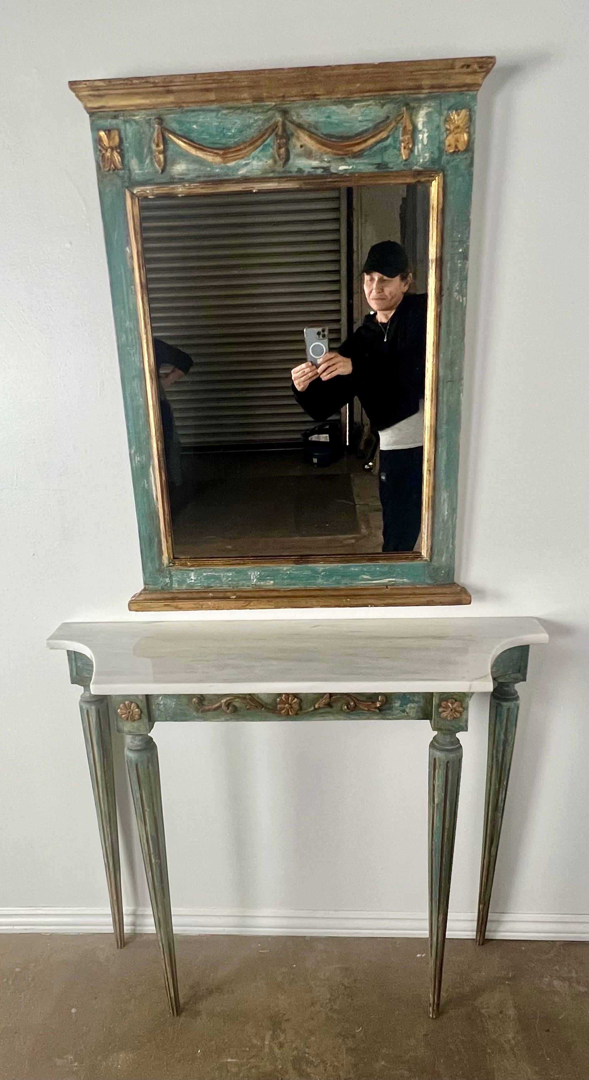 1930s Italian Painted & Parcel Gilt Console and Mirror For Sale 10