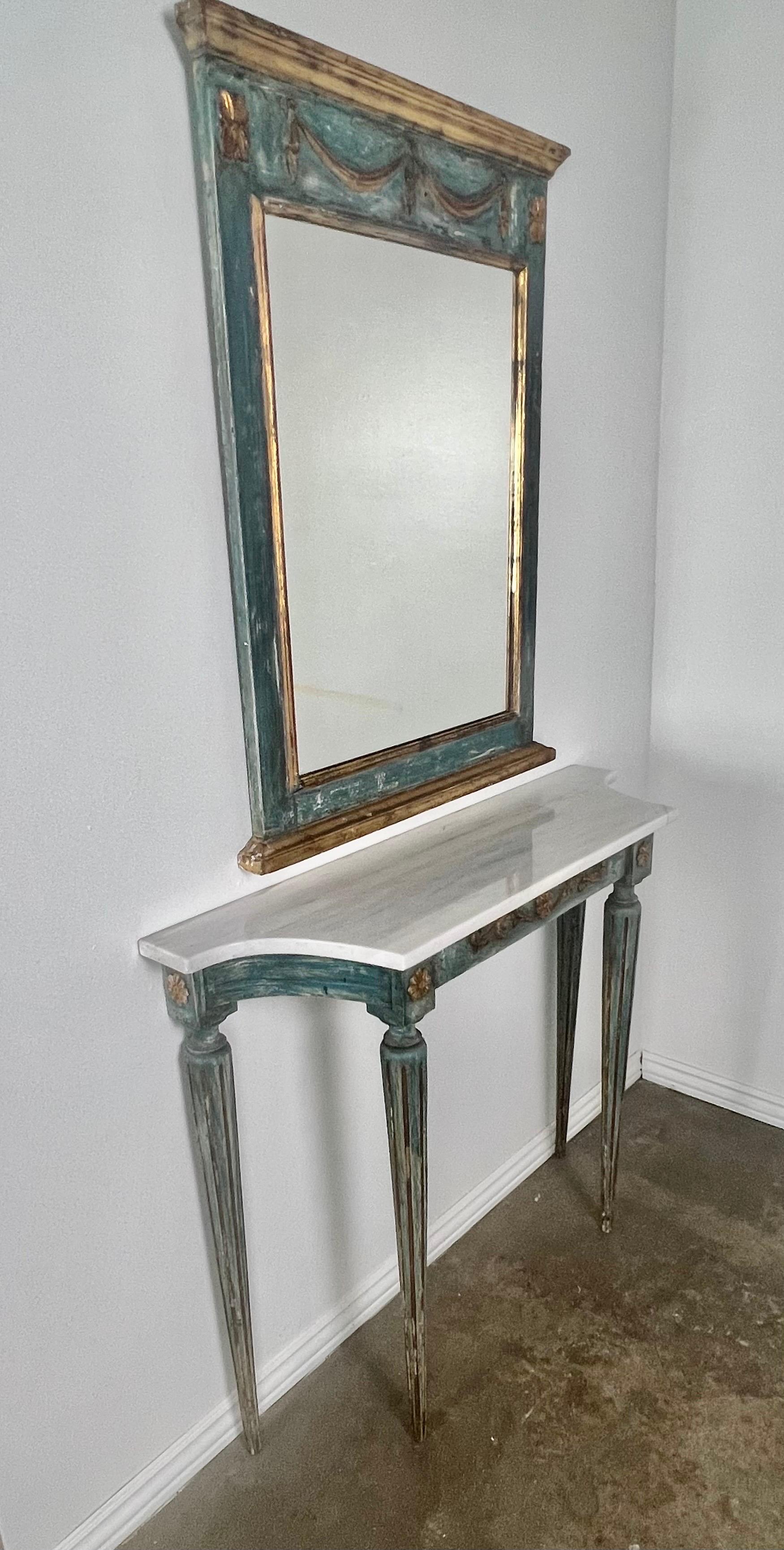 Console et miroir italiens peints et dorés au parchemin des années 1930  en vente 10