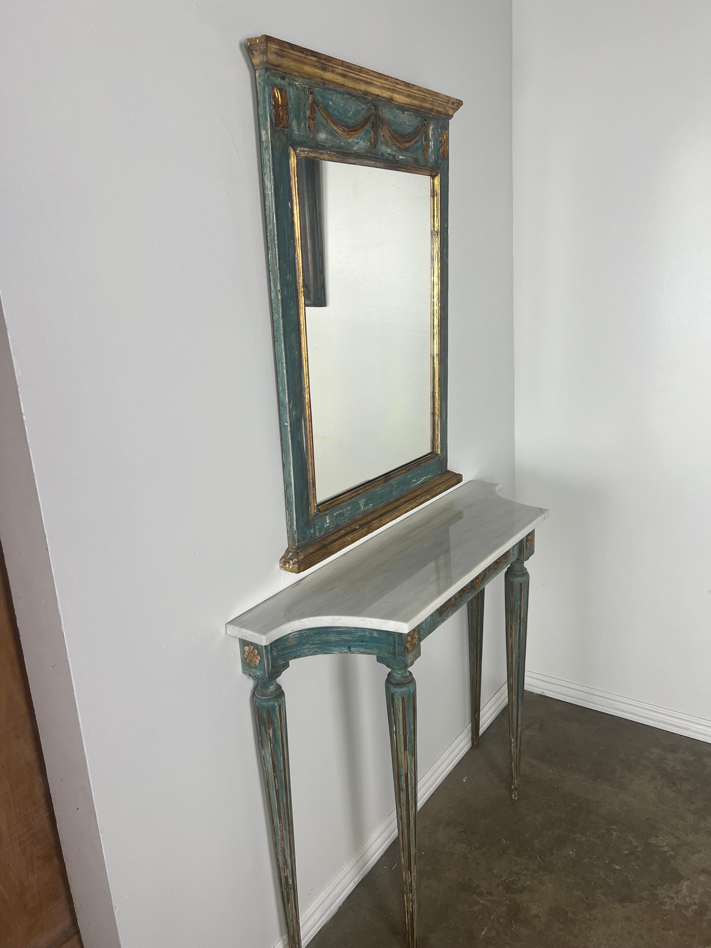 1930s Italian Painted & Parcel Gilt Console and Mirror For Sale 12