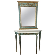 1930s Italian Painted 
Parcel Gilt Console and Mirror