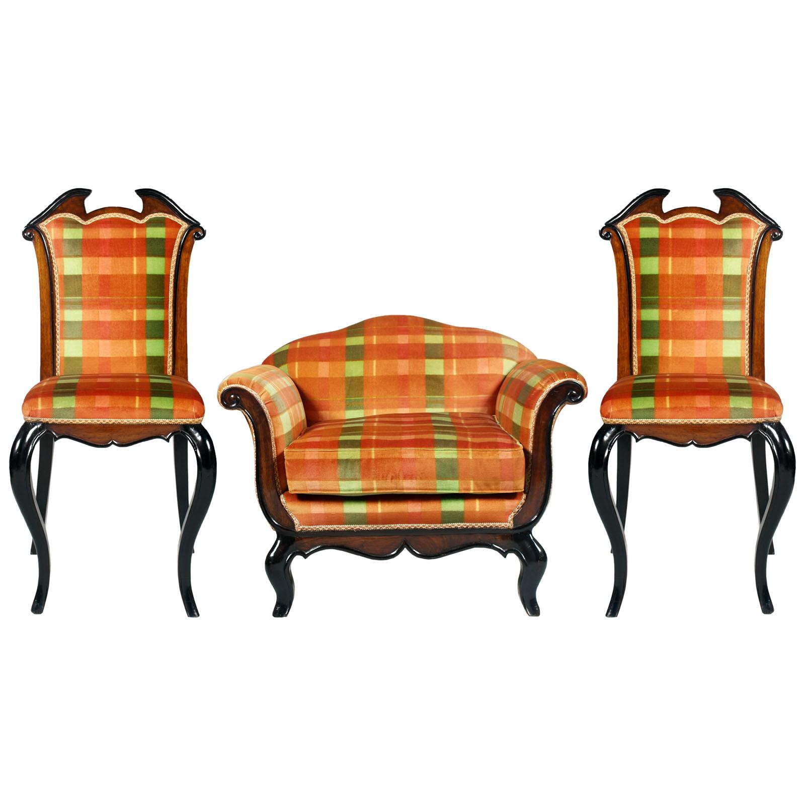 1930s Italian Pair of Chairs and Armchair, Paolo Buffa Attributed, from Cantù