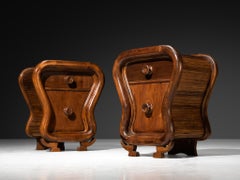 1930s Italian Pair of Sculptural Art Deco Night Stands in Wood
