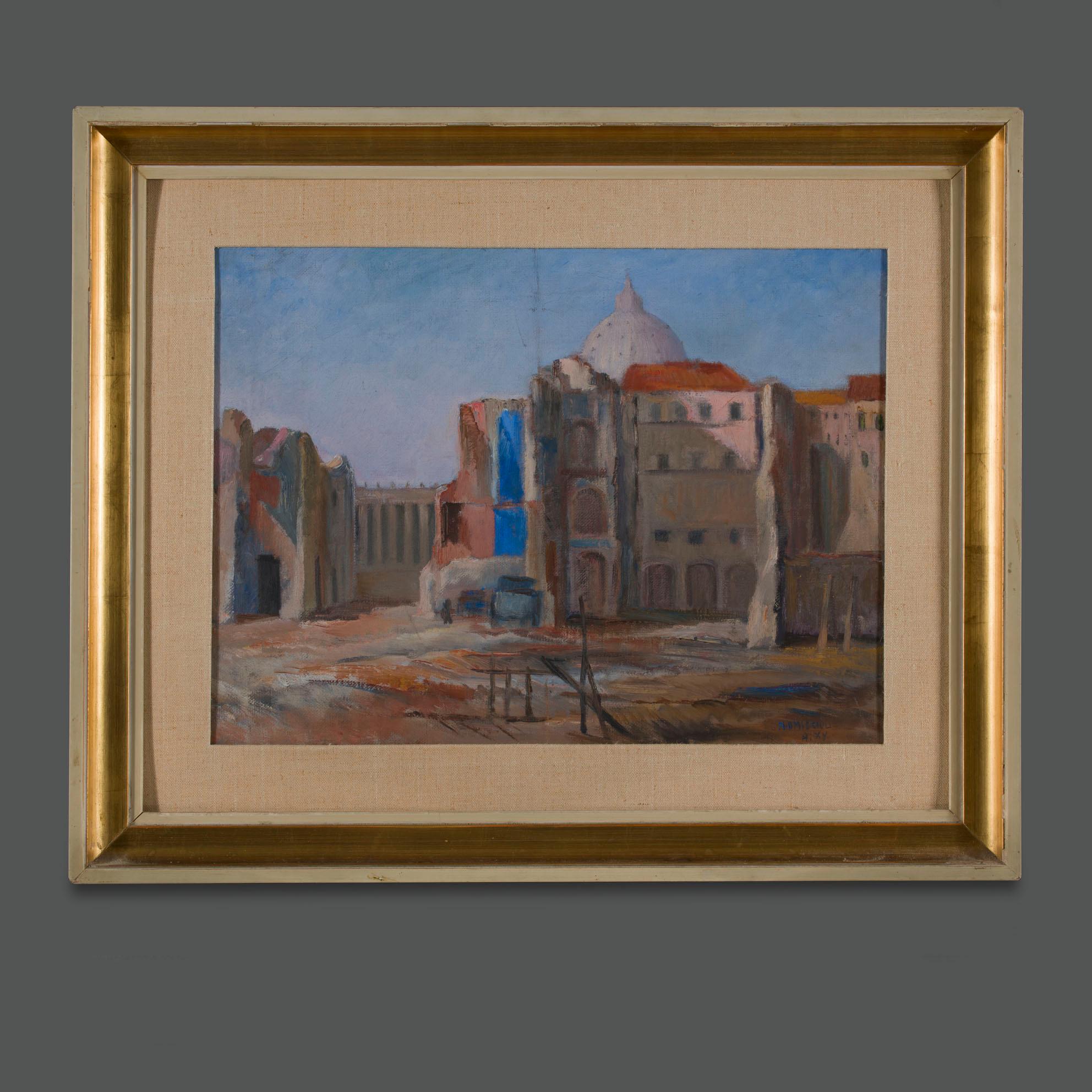 Mid-Century Modern 1930s Italian Signed and Archived Roman Landscape For Sale