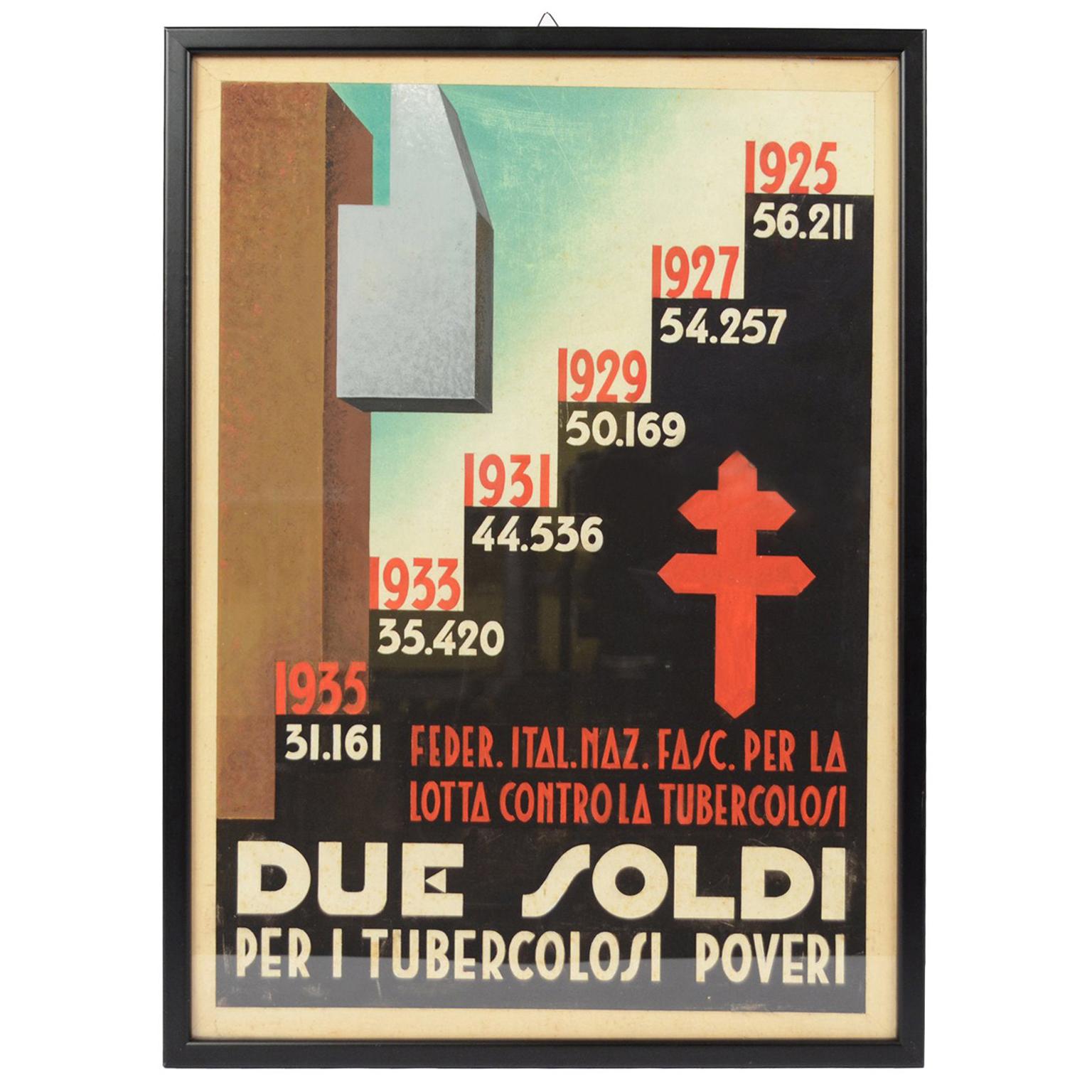 Italienische futuristische medizinische Skizze einer Kampagne gegen Tuberkulose, 1930 im Angebot