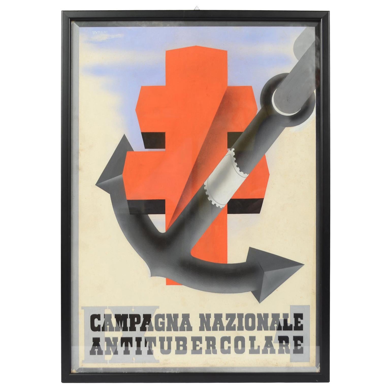 Italian Medical Futurist Sketch of a Poster of a Campaing to Fight Tuberculosis  For Sale
