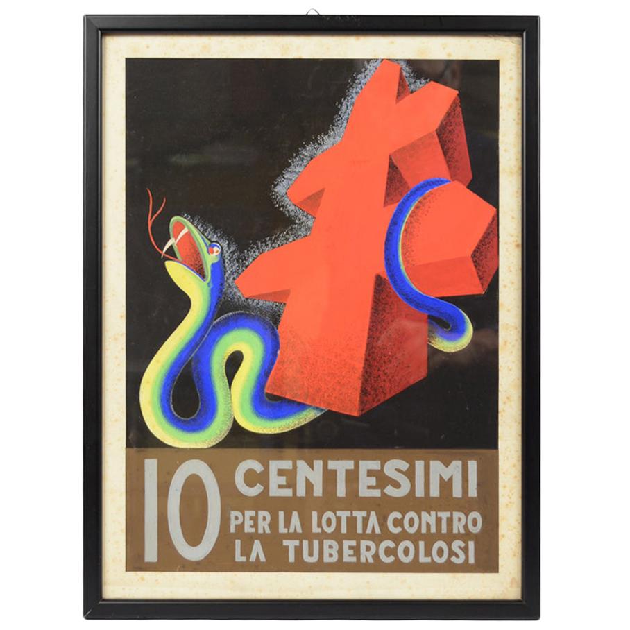 1930s Italian Medical Sketch of a Campaing to Fight Tuberculosis  For Sale
