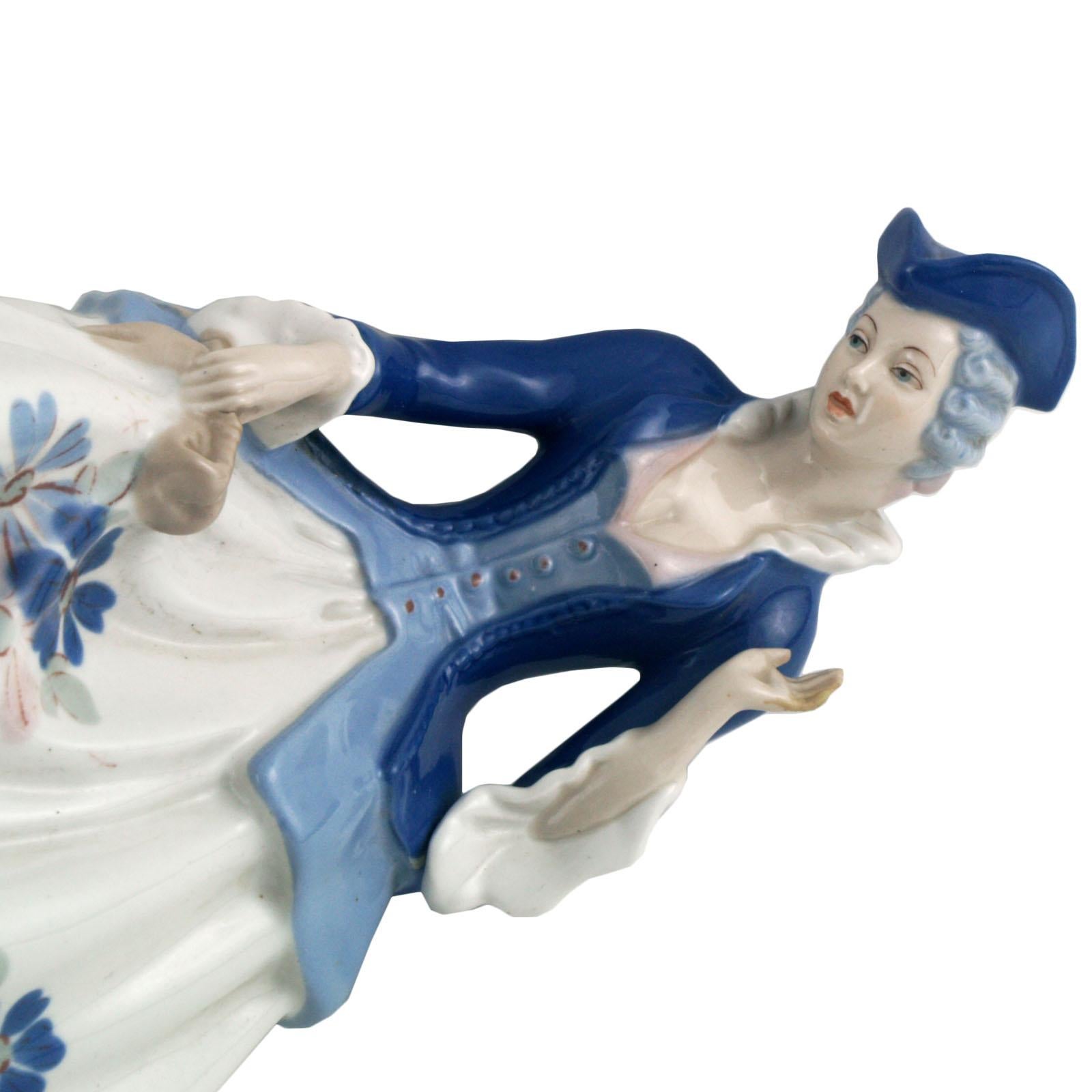 1930s Italian Tall Dama, Polychrome Porcelain by Porcelain Cacciapuoti, Milan In Excellent Condition For Sale In Vigonza, Padua