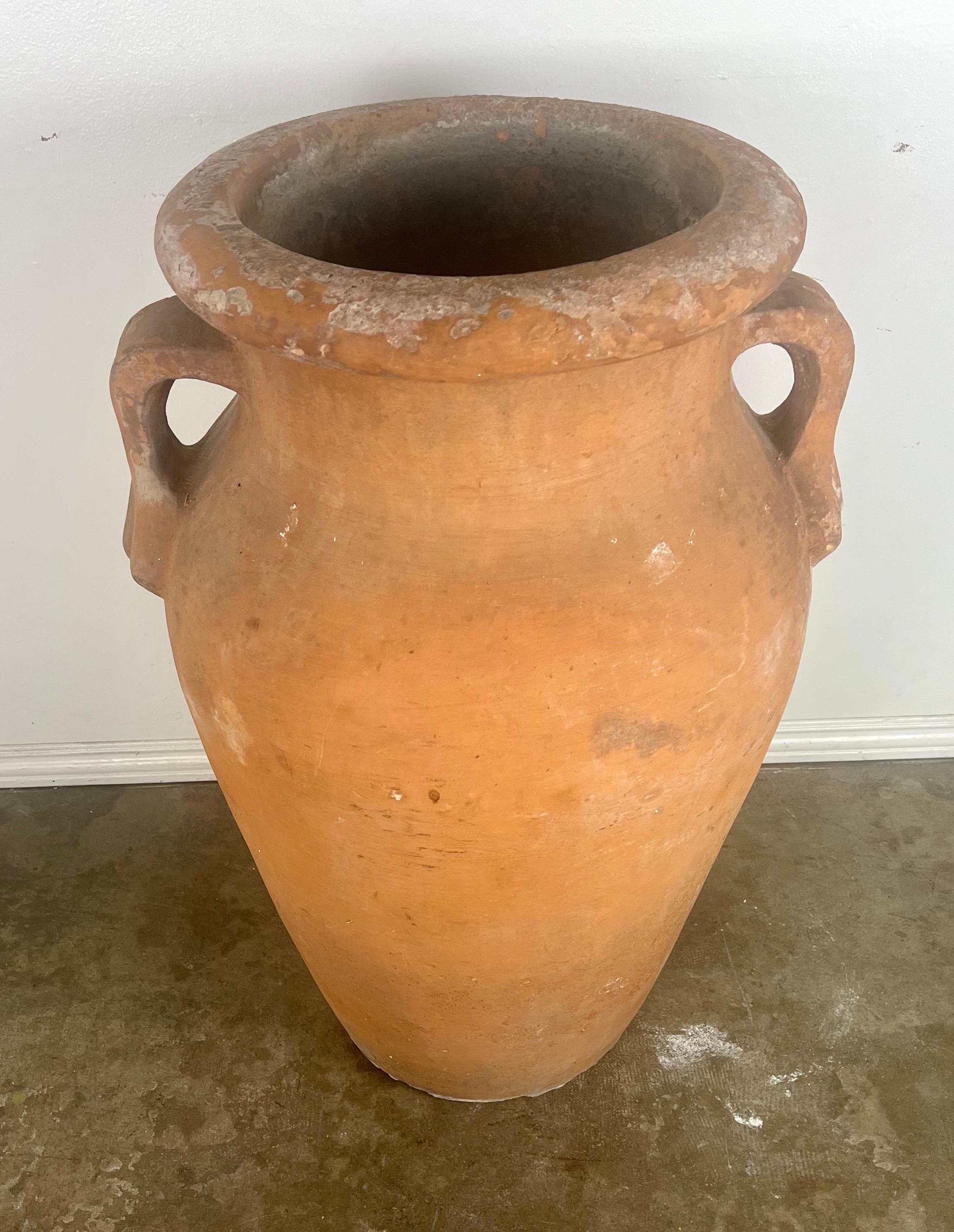 This large terracotta planter is a splendid choice for those who appreciate classical aesthetics melded with practical design.  The addition of handles on both sides not only enhances its functionality, making it easier to move, but also contributes