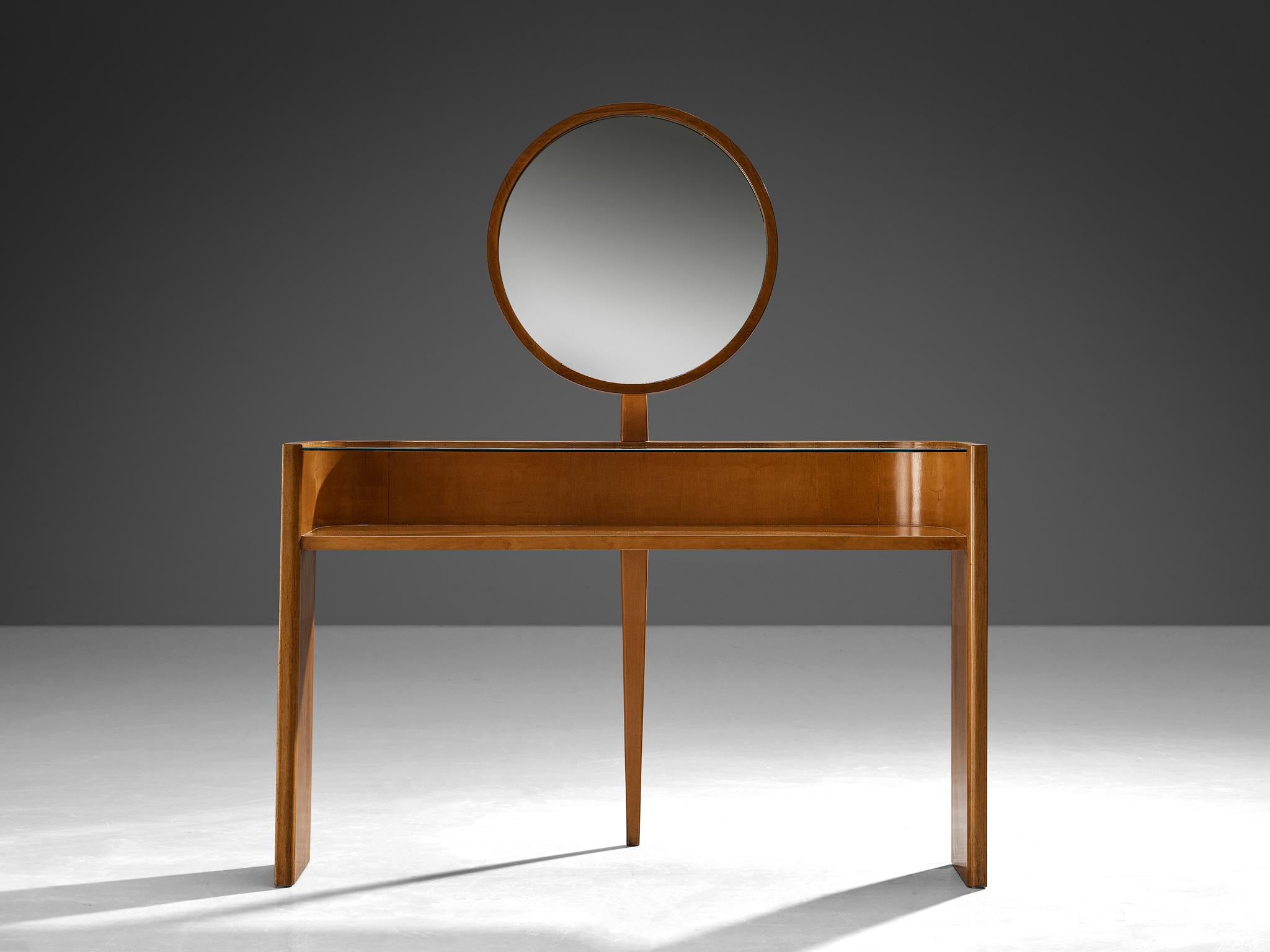 Brass 1930s Italian Vanity Table with Mirror in Walnut  For Sale