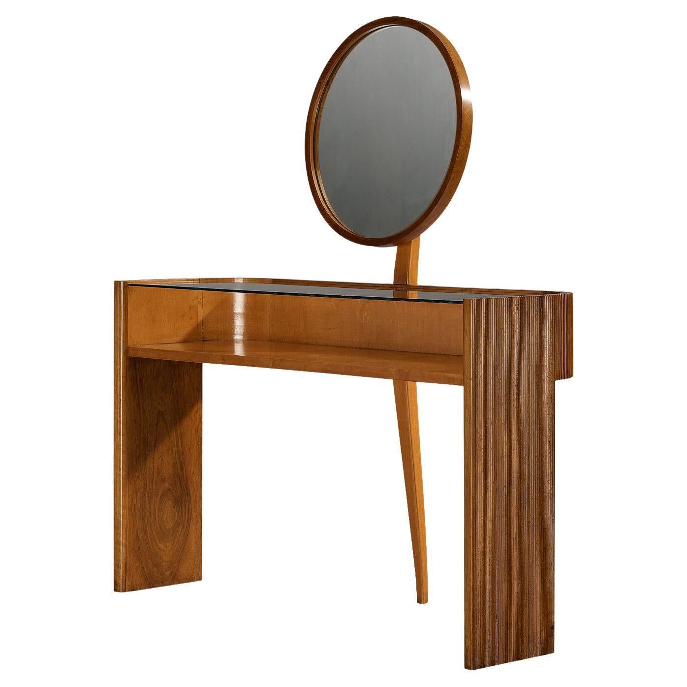 1930s Italian Vanity Table with Mirror in Walnut  For Sale