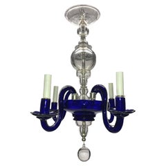 1930's Italian Venetian Chandelier in Cobalt Glass