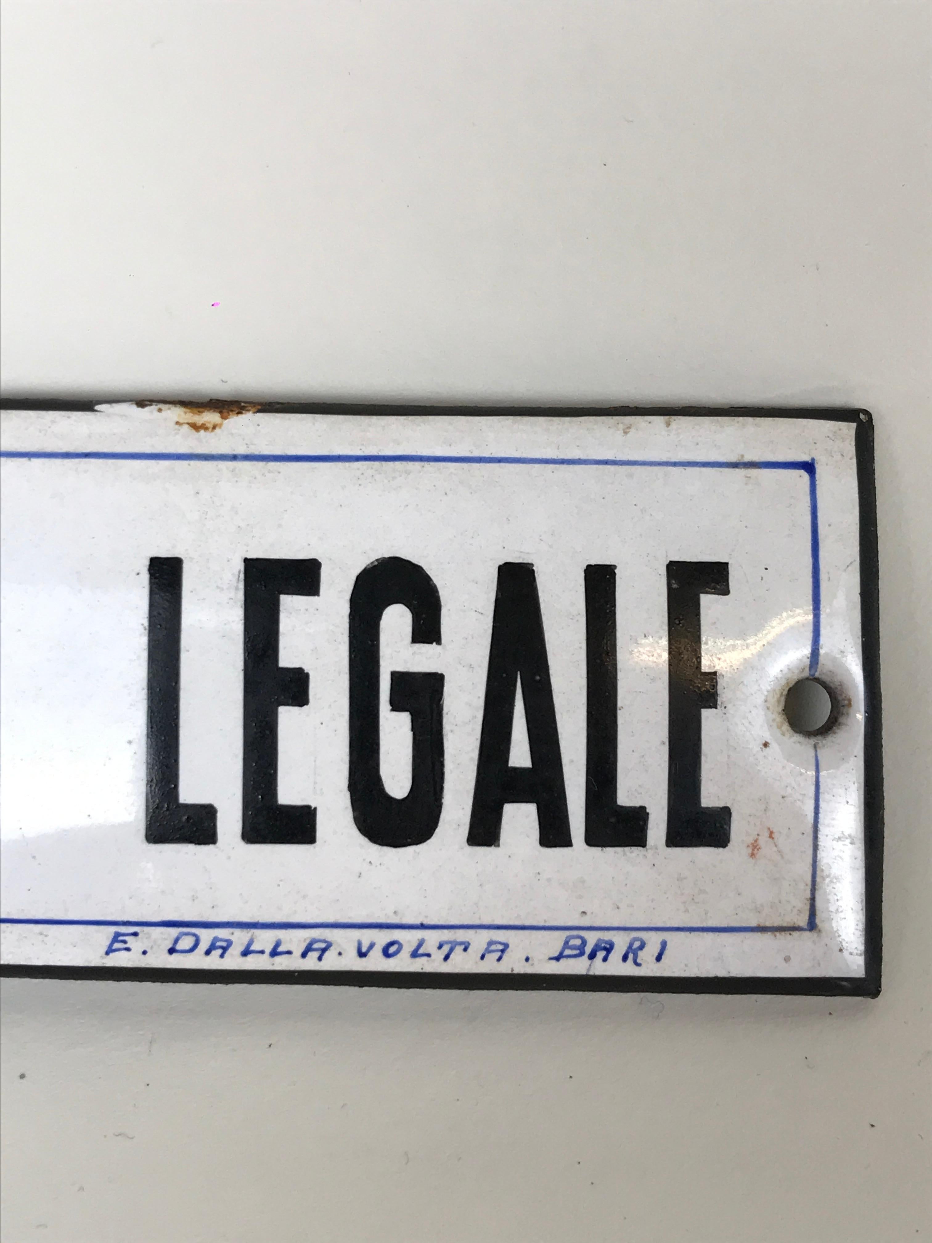 1930s Italian Vintage Small Curved Enamel Metal Law Firm Sign 