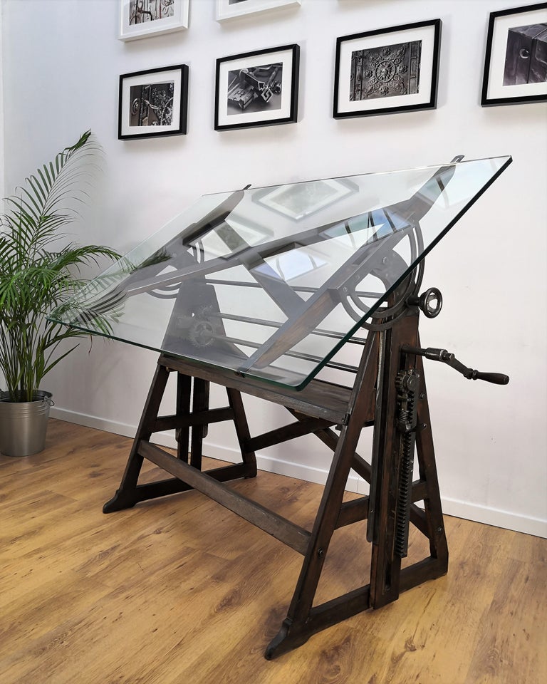 1930s Italian Wood and Iron Architect Adjustable Antique Vintage