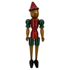 Vintage Early 1950’s Italian Wood Pinocchio Folk Art Toy Sculpture